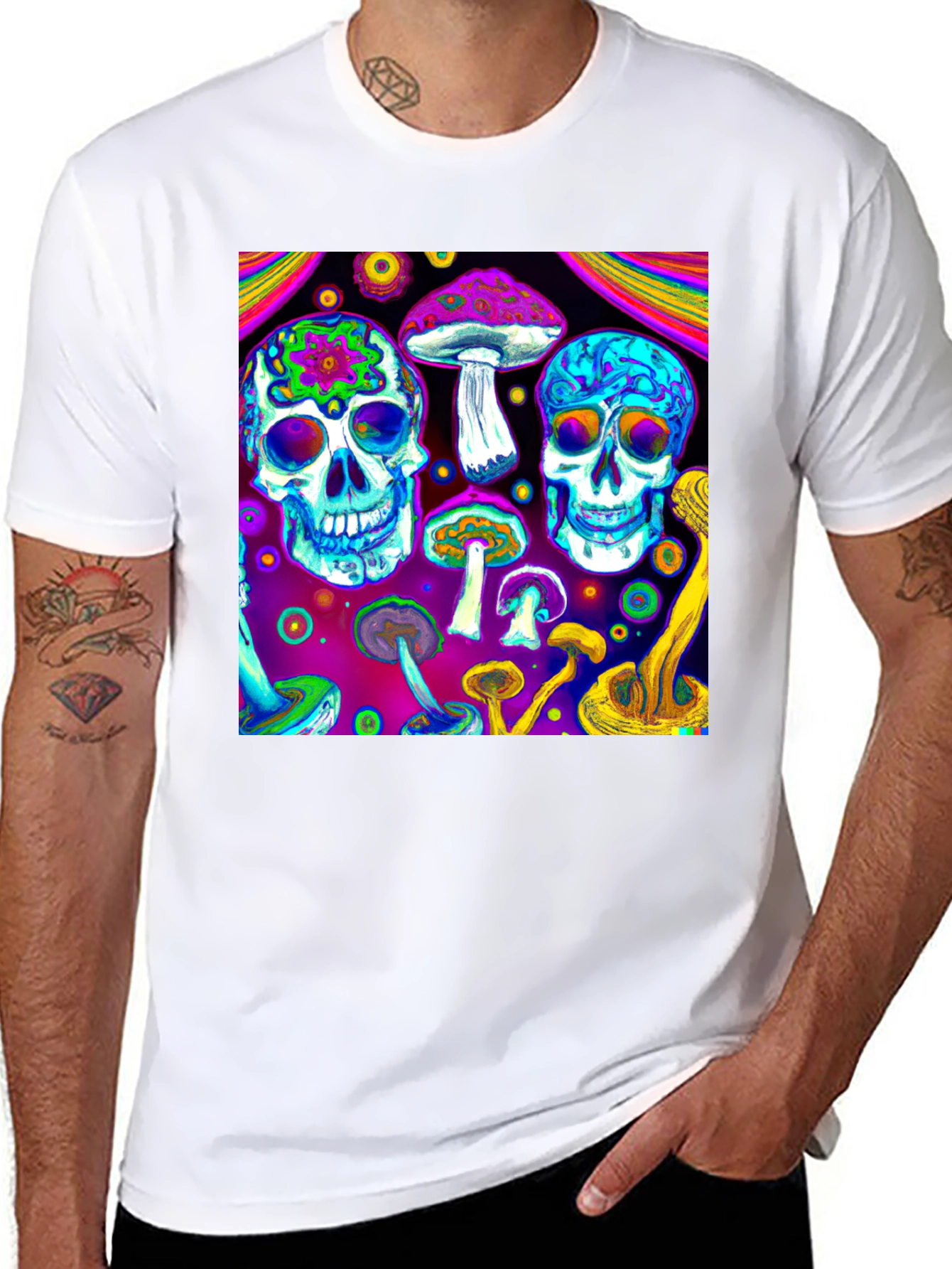Black Psychedelic Skull & Mushroom Graphic T-Shirt view 8