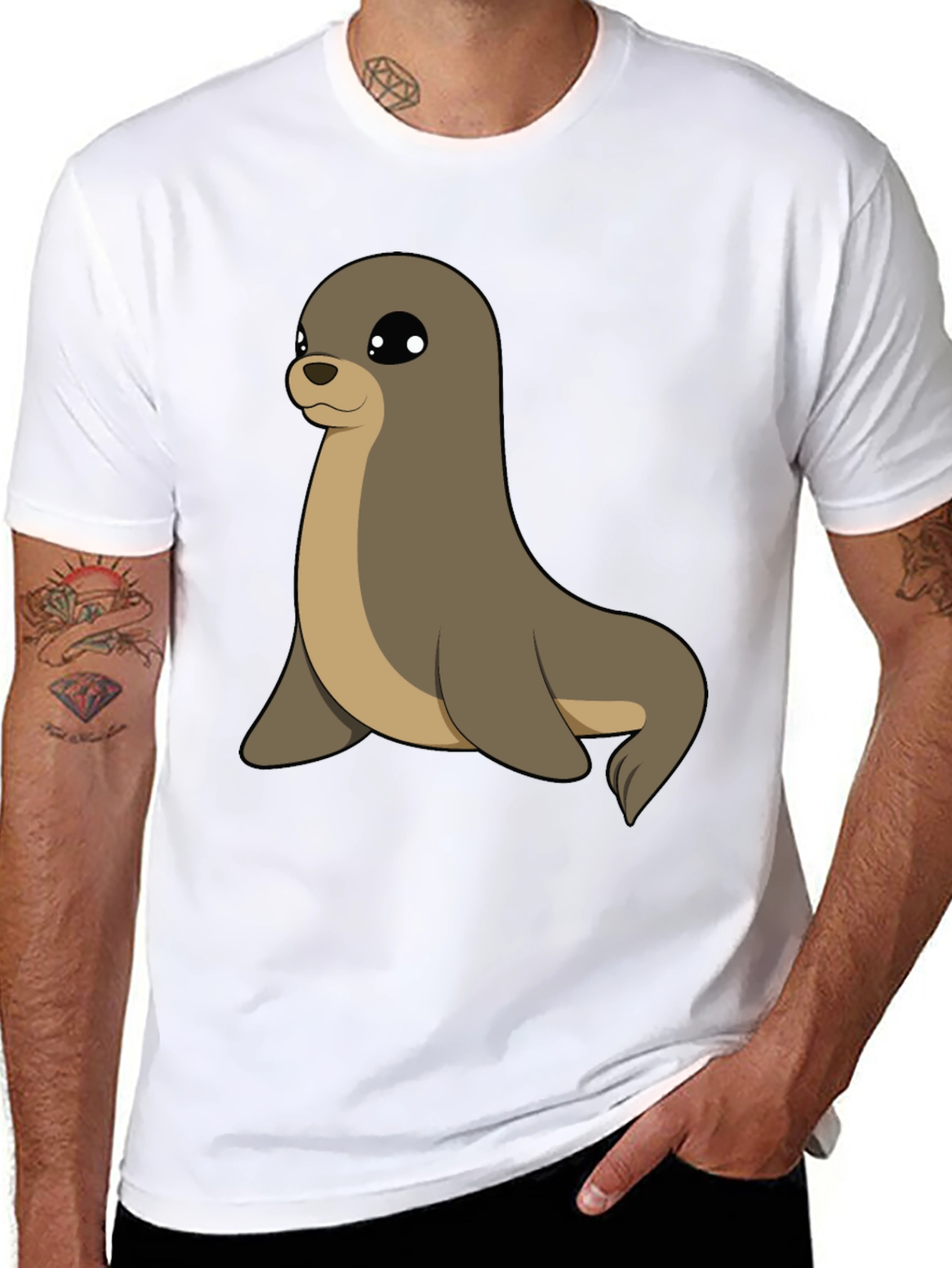 Black Cute Seal Graphic Tee - Casual Black T-Shirt view 8