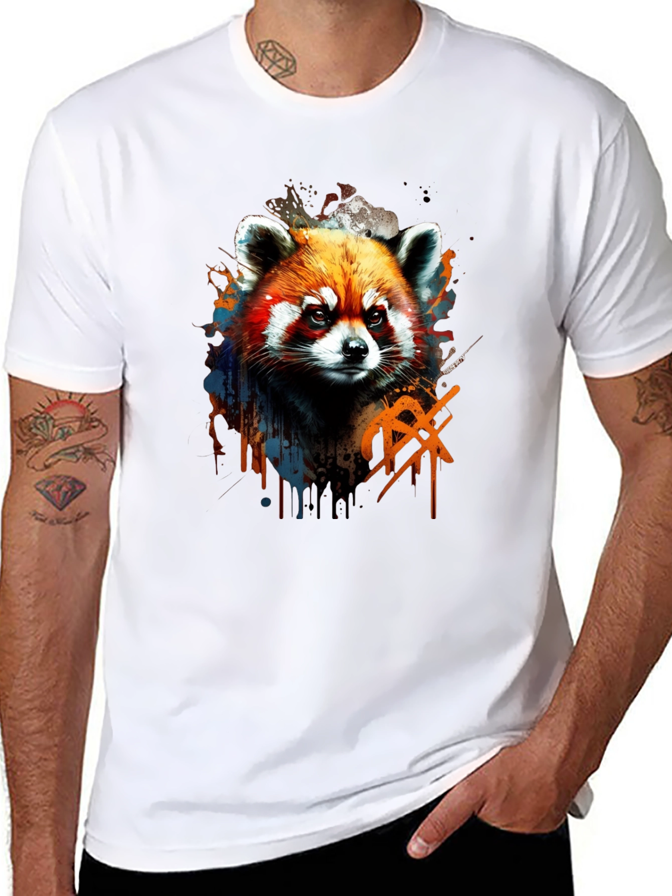 Black Red Panda Graphic Tee - Cool Animal Print Shirt view 8
