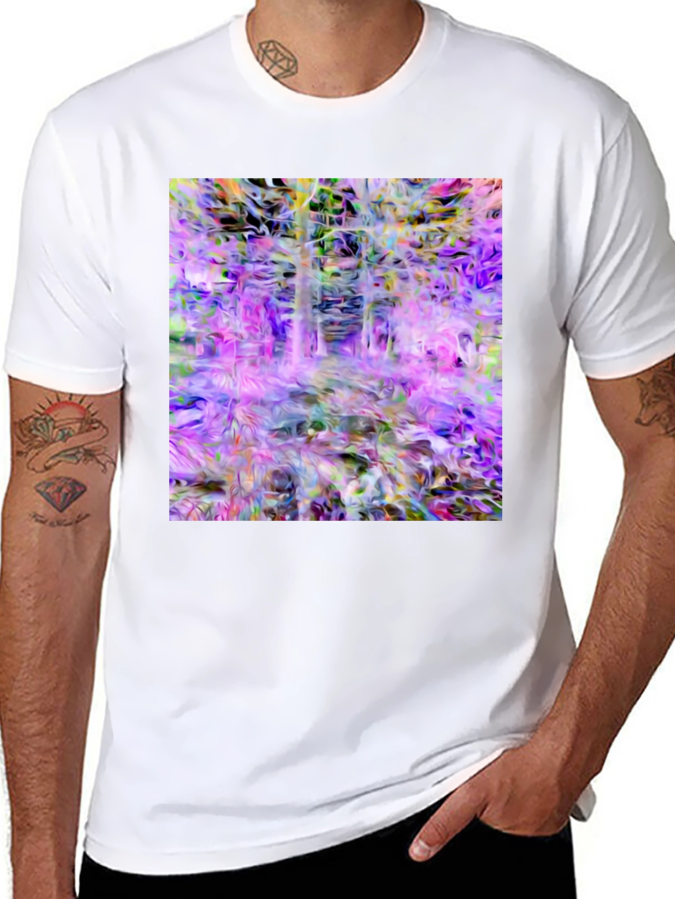 Black Abstract Forest Print Black T-Shirt view 8