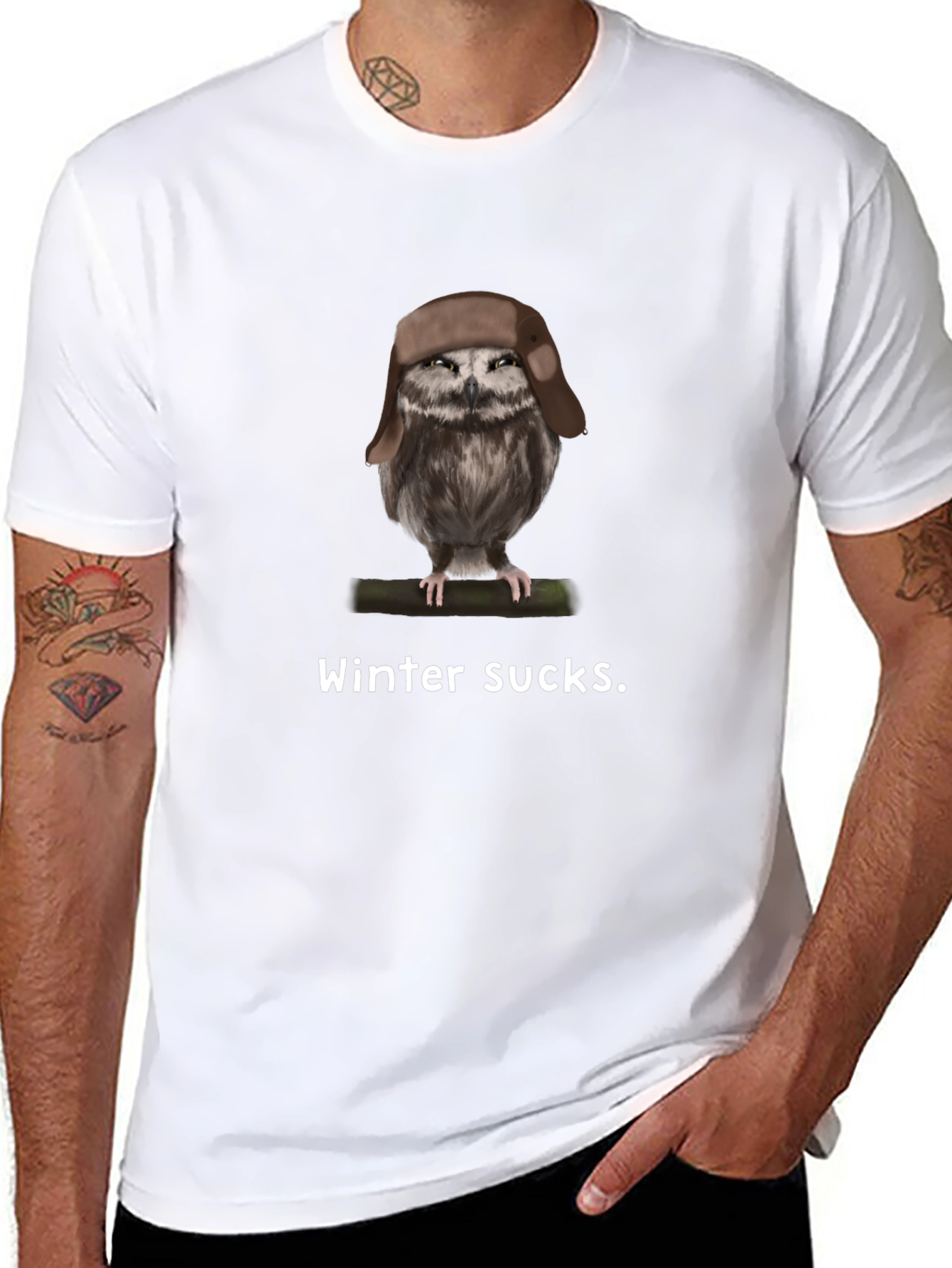 Black Winter Sucks Owl T-Shirt view 8