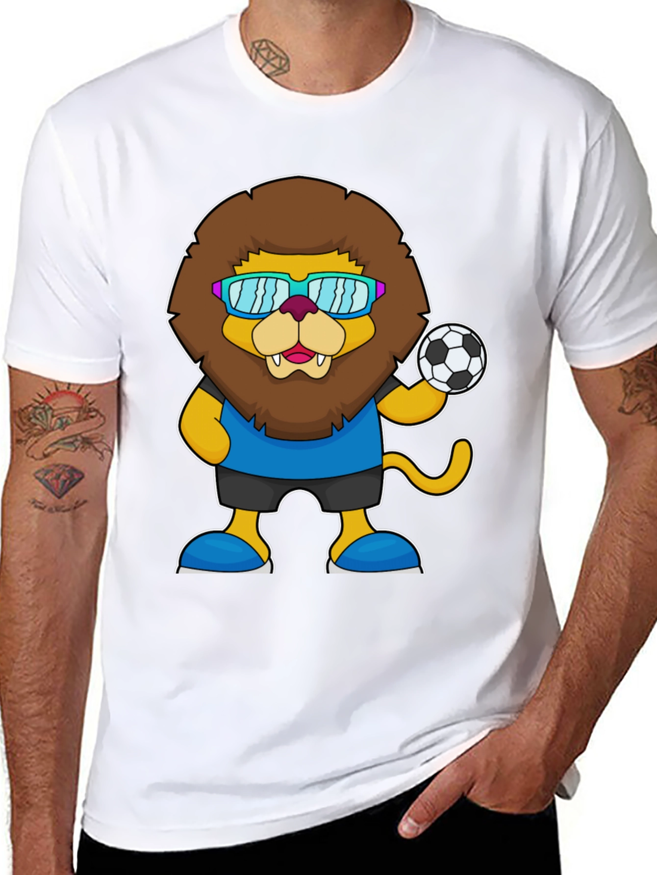 Black Lion Soccer T-Shirt - Fun Cartoon Graphic Tee view 8