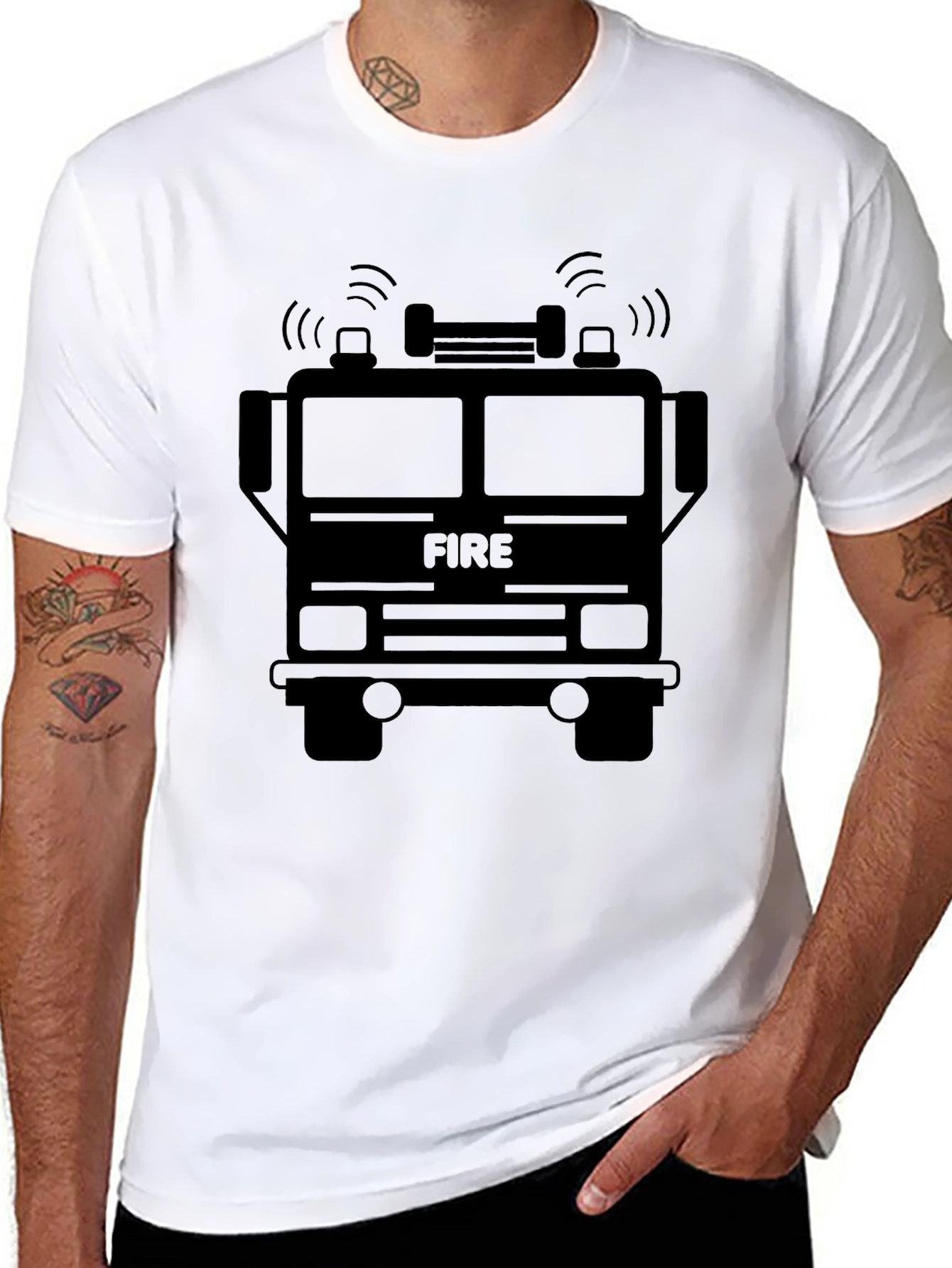 Black Fire Truck Graphic T-Shirt view 8