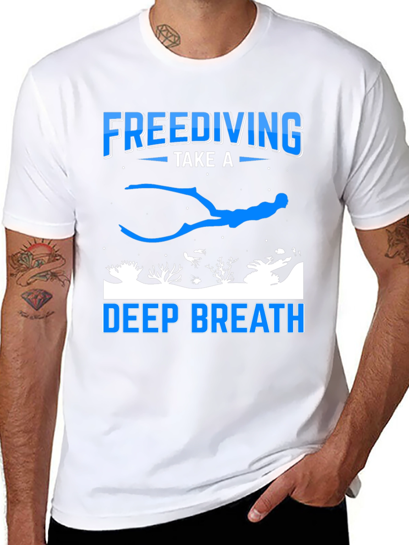 Black Freediving Deep Breath Graphic T-Shirt view 8