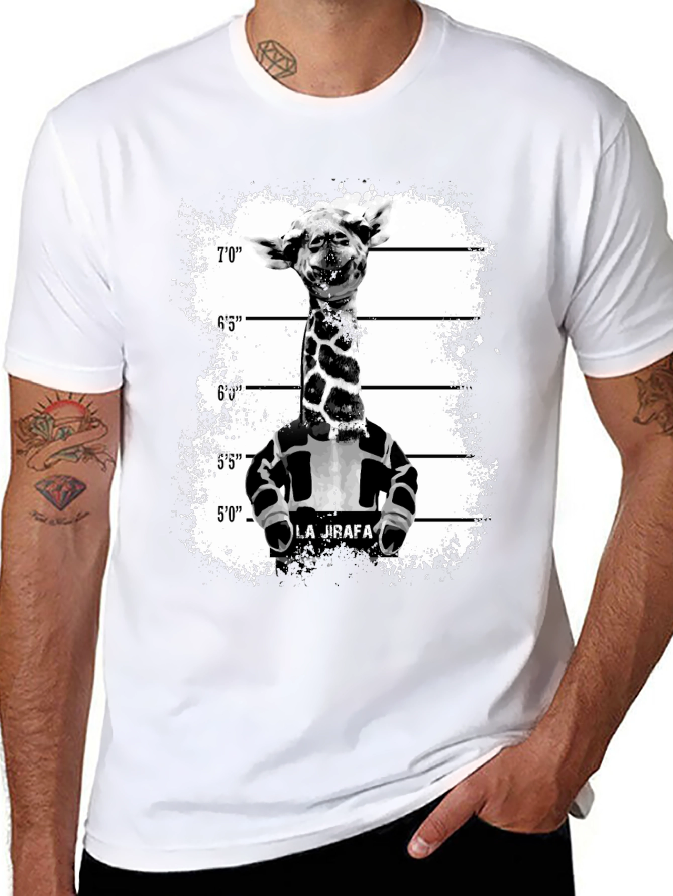 Black Giraffe Mugshot Graphic Tee - Funky Animal T-Shirt view 8