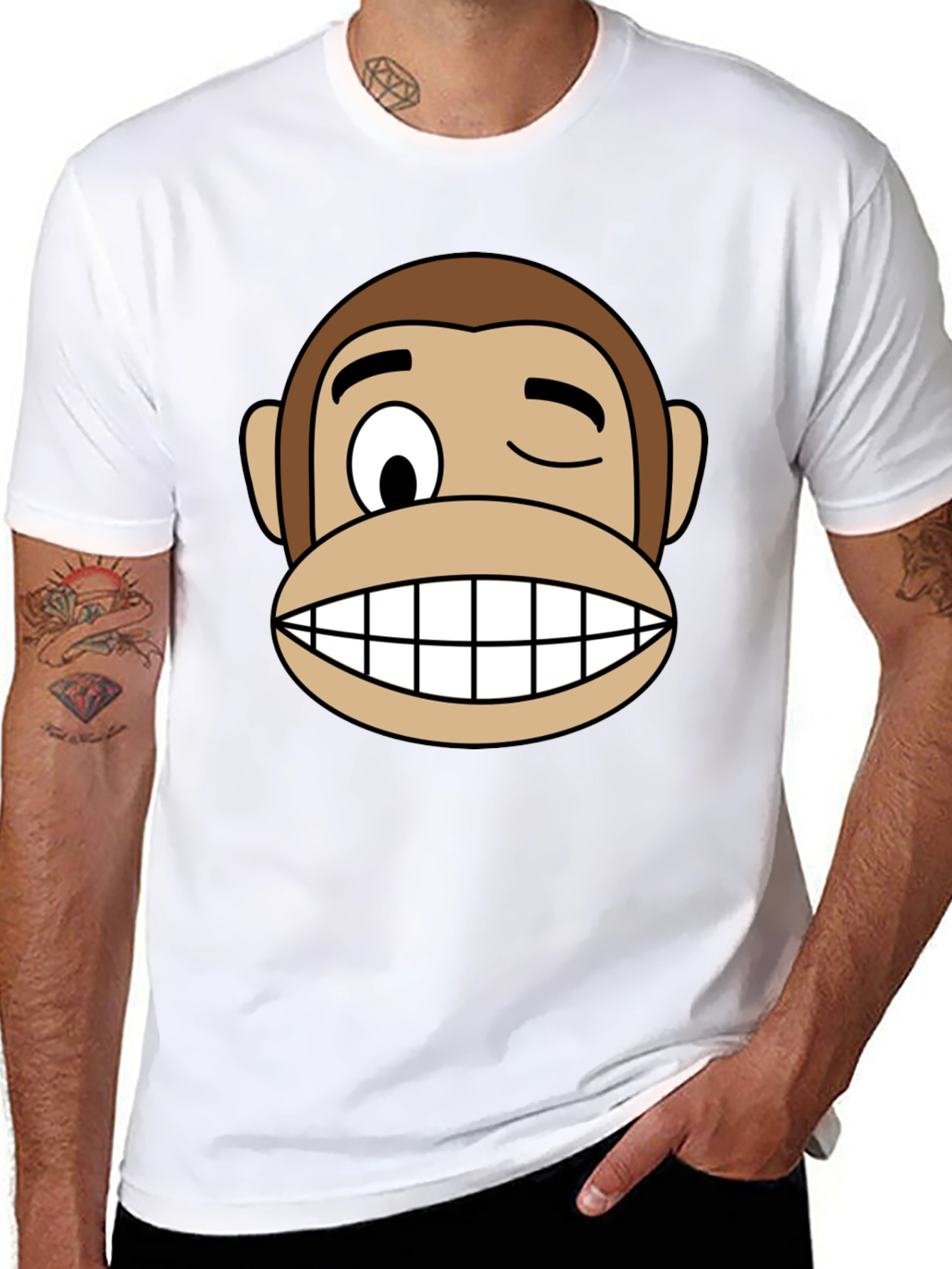 Black Funny Monkey Face Graphic Black T-Shirt view 8
