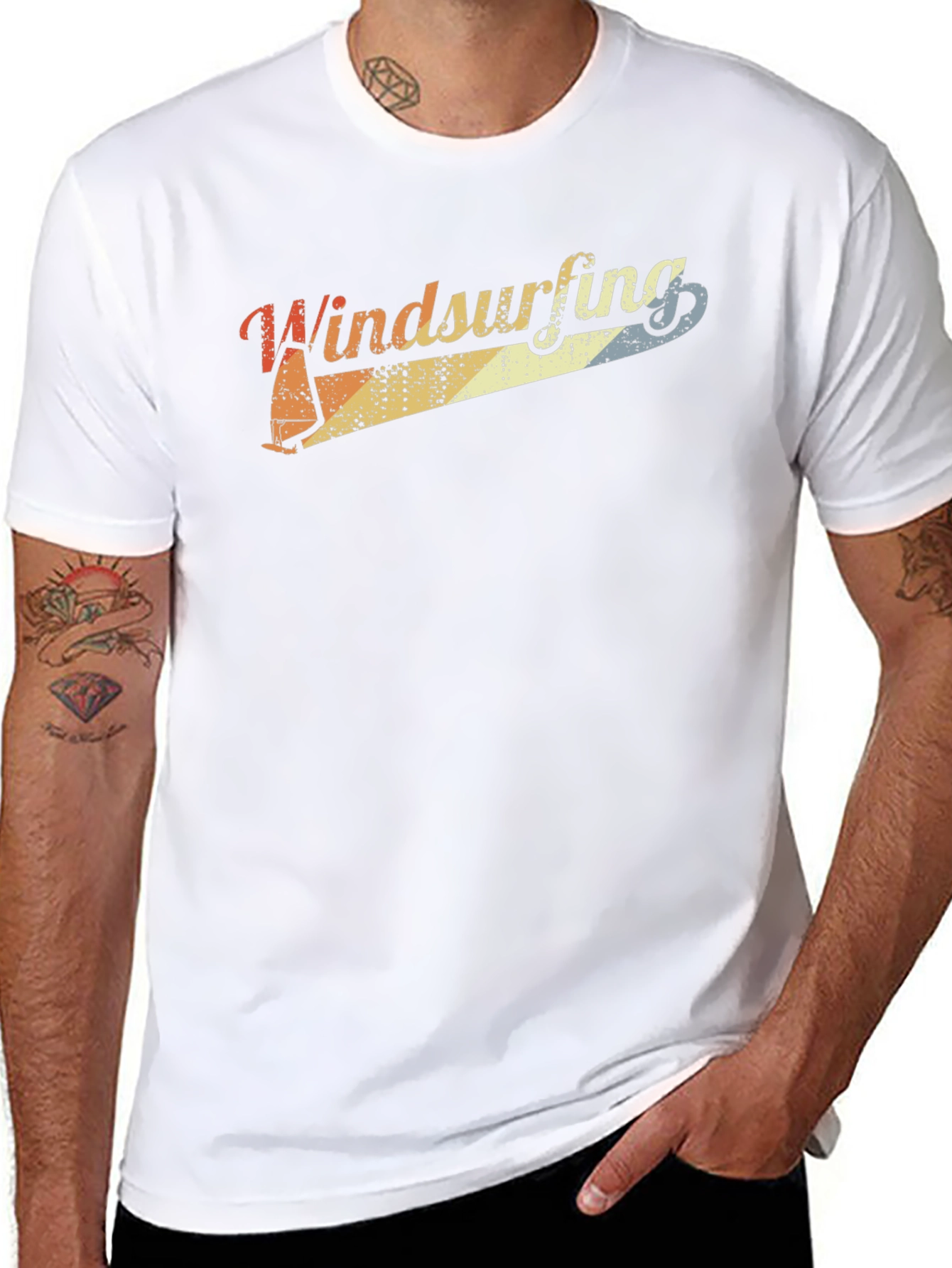 Black Retro Windsurfing T-Shirt - Vintage Style Tee view 8