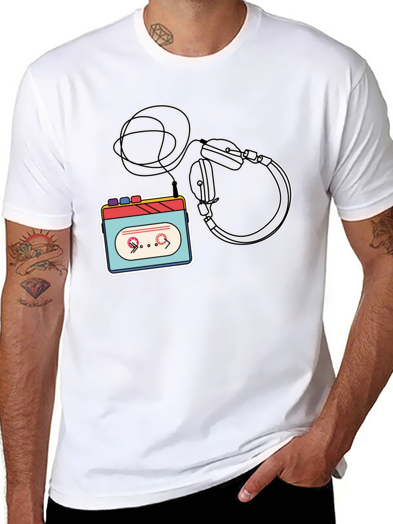 Black Retro Cassette & Headphones Graphic Tee view 8