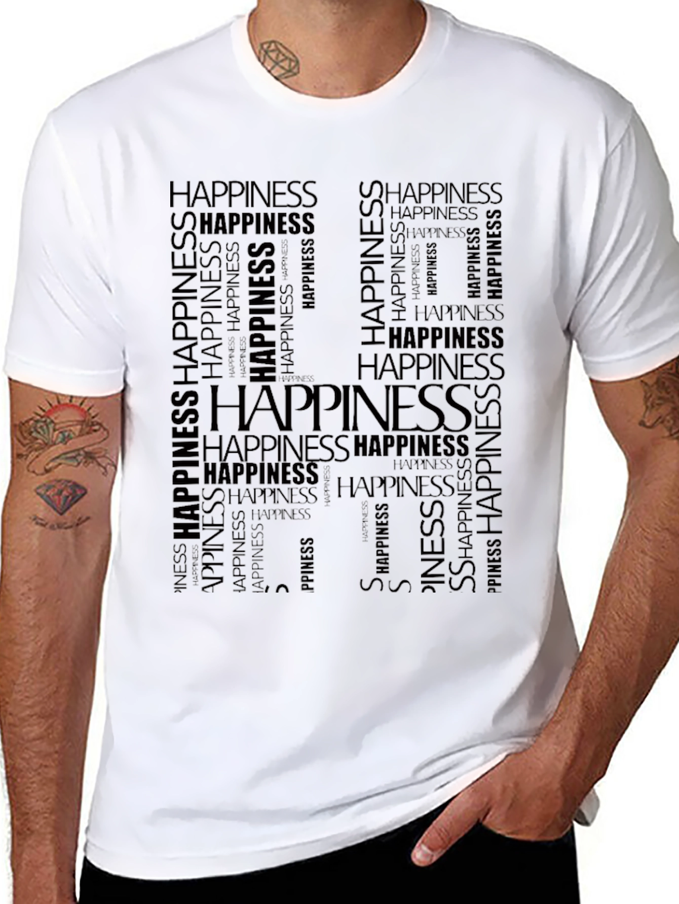 Black Happiness Word Art Graphic Tee - Black view 8