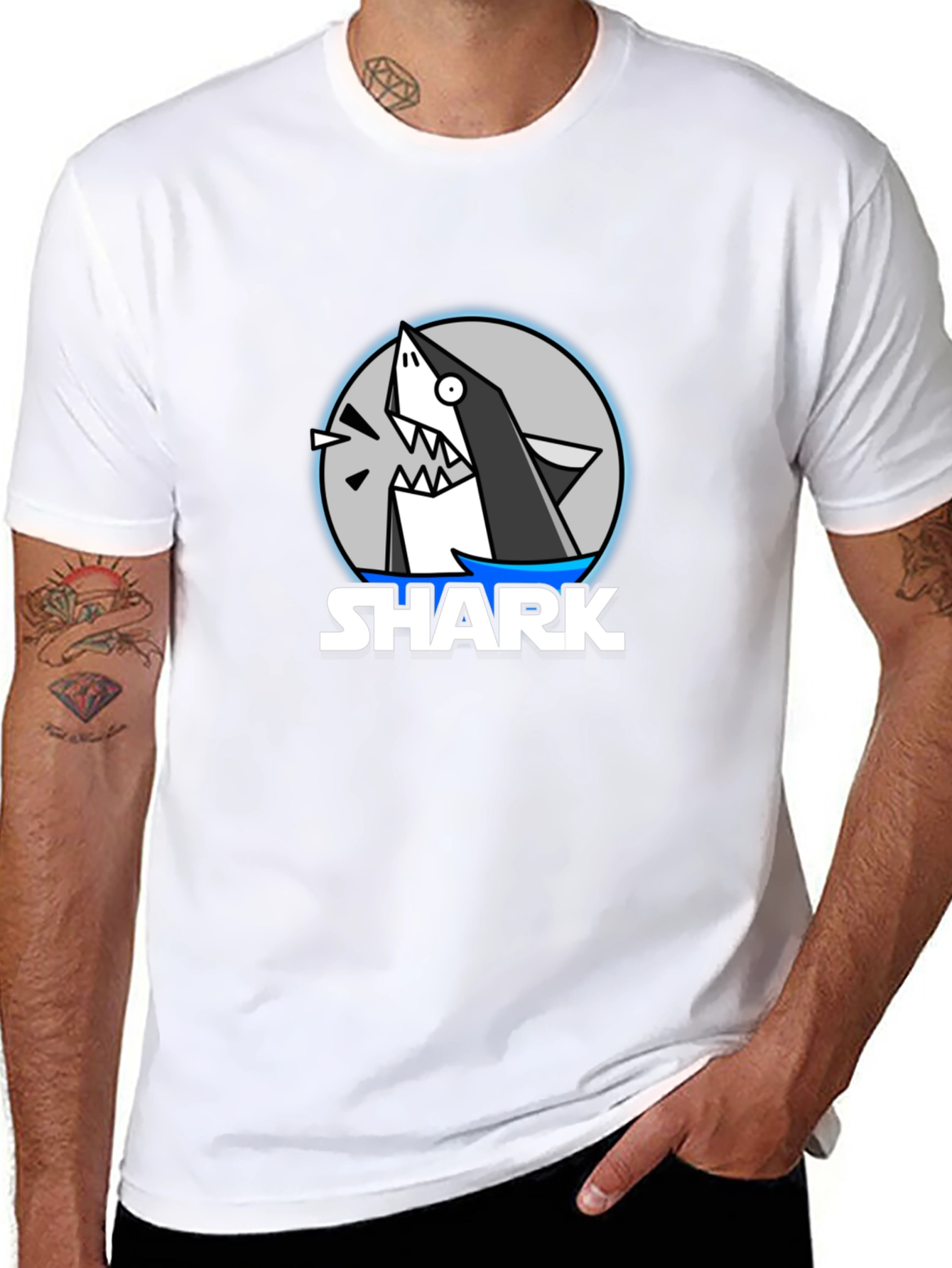 Black Cartoon Shark Graphic Black T-Shirt view 8