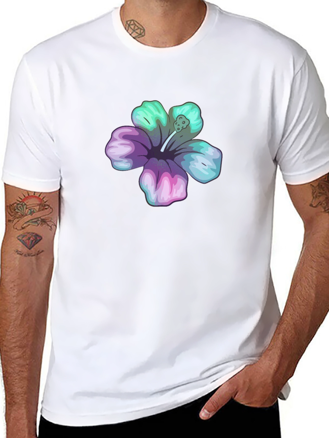Black Hibiscus Flower Graphic Tee - Casual Comfort view 8