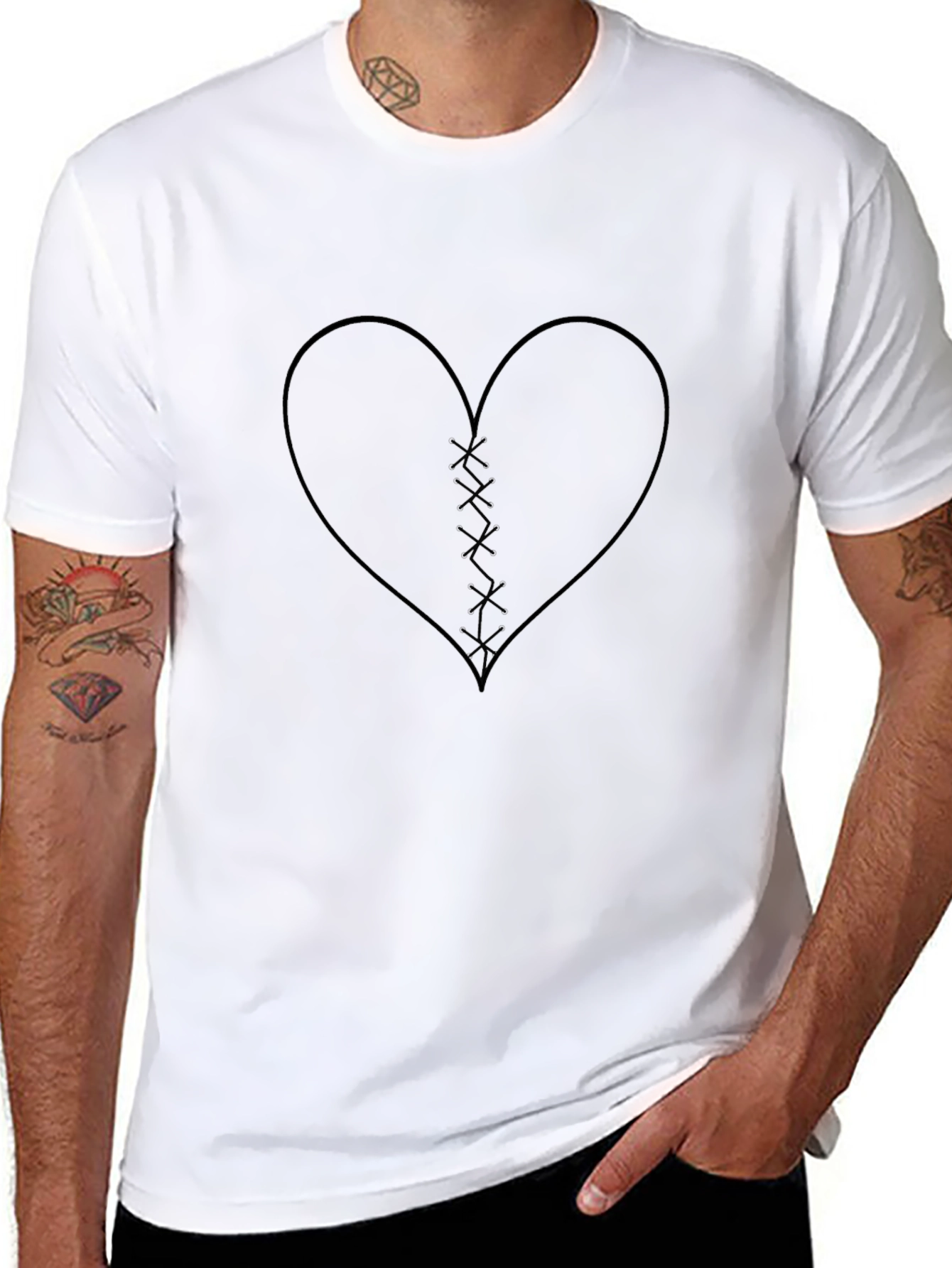Black Stitched Heart Graphic Tee - Black view 8