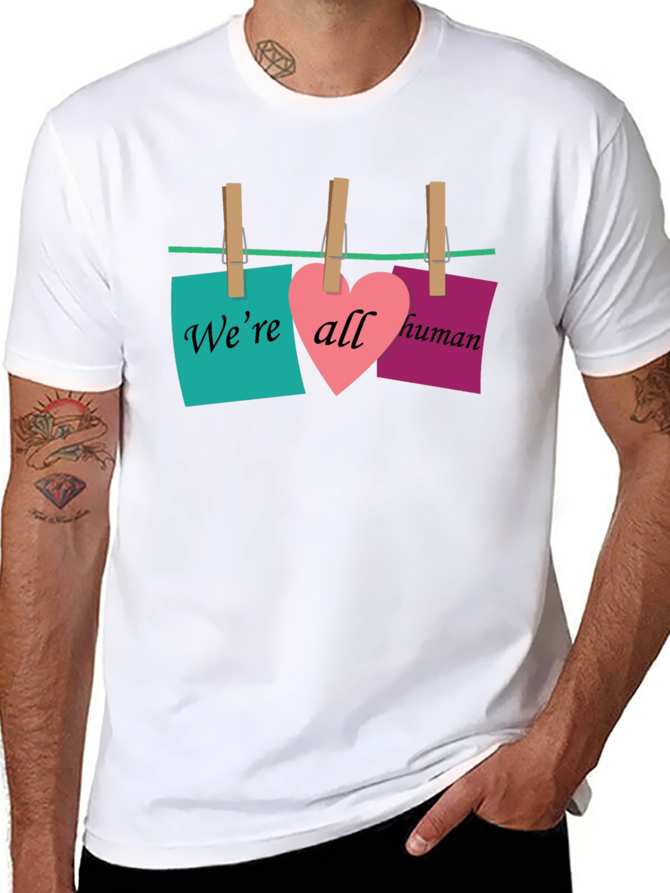 Black We're All Human T-Shirt - Equality & Love Design view 8