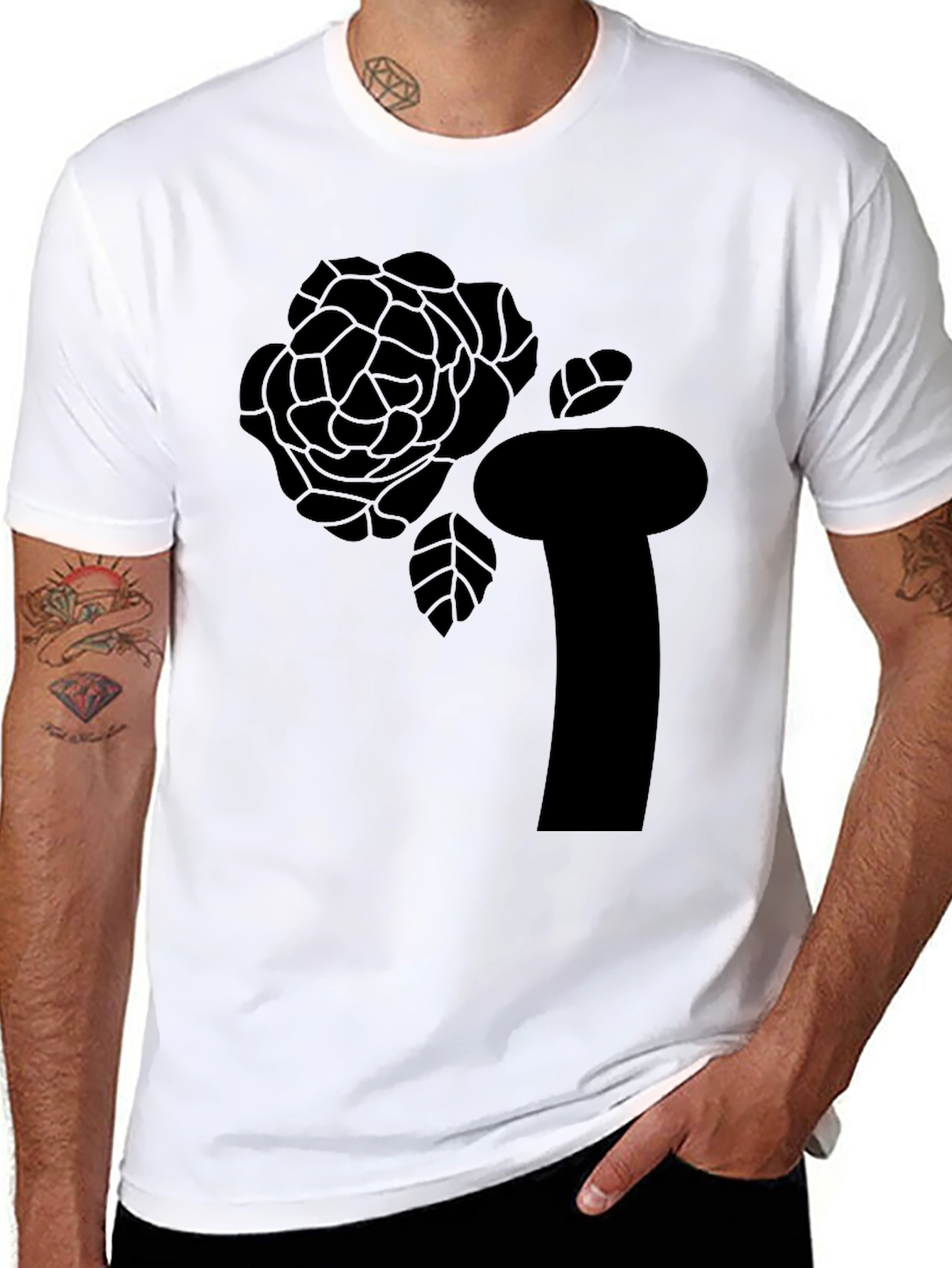 Black Black T-Shirt with Abstract Rose Graphic view 8