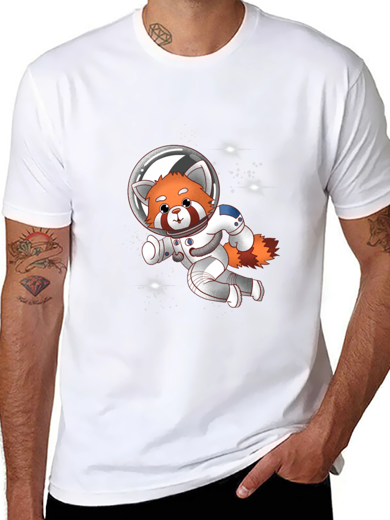 Black Red Panda Astronaut T-Shirt - Galaxy Explorer Tee view 8