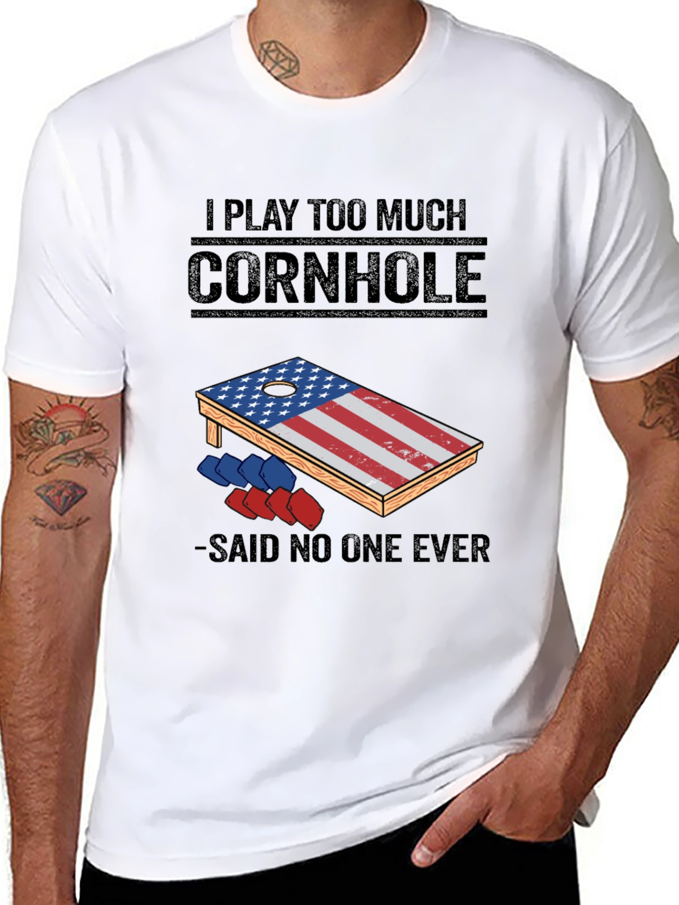 Black I Play Too Much Cornhole T-Shirt view 8