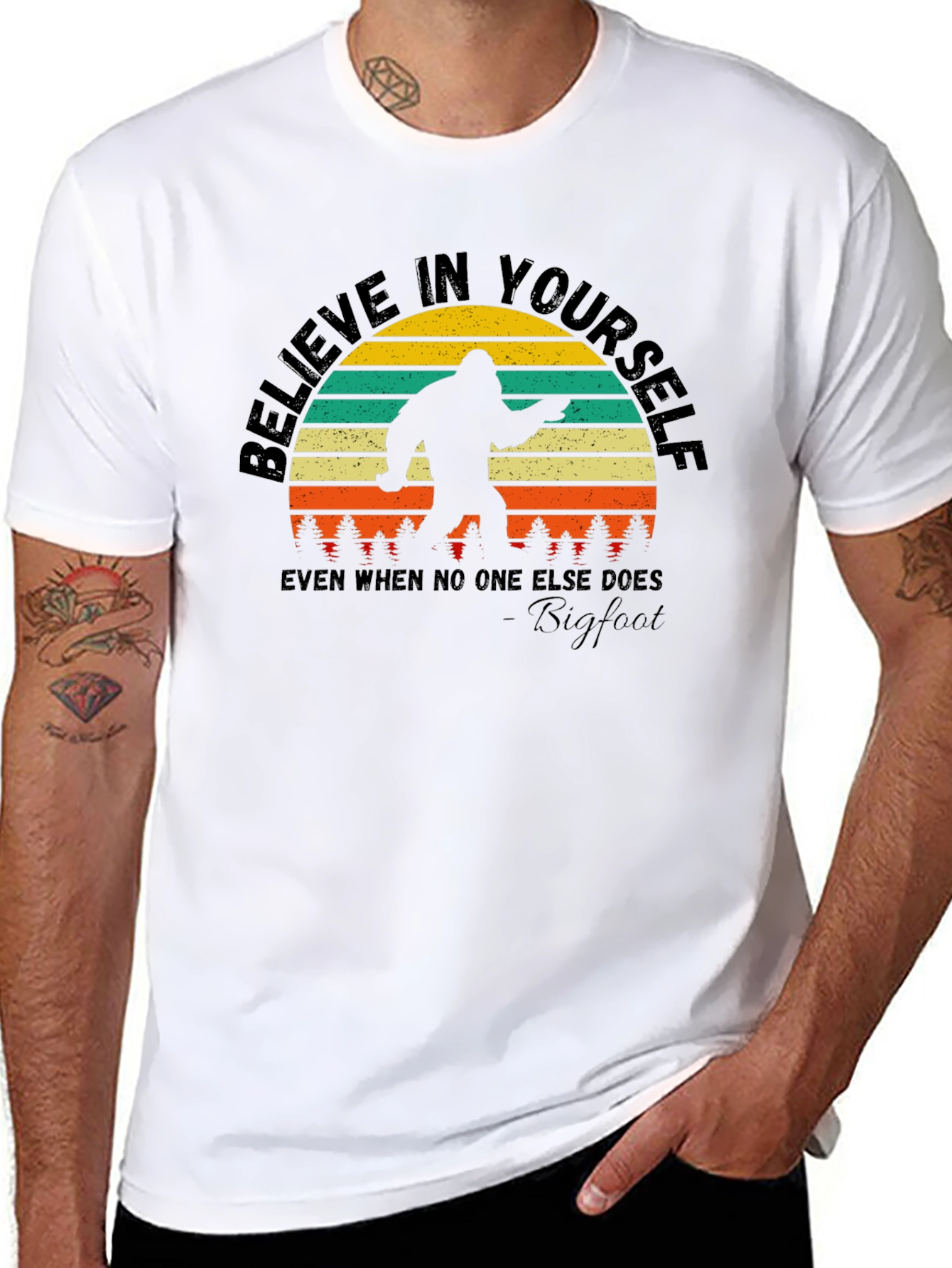 Black Believe in Yourself Bigfoot T-Shirt view 8