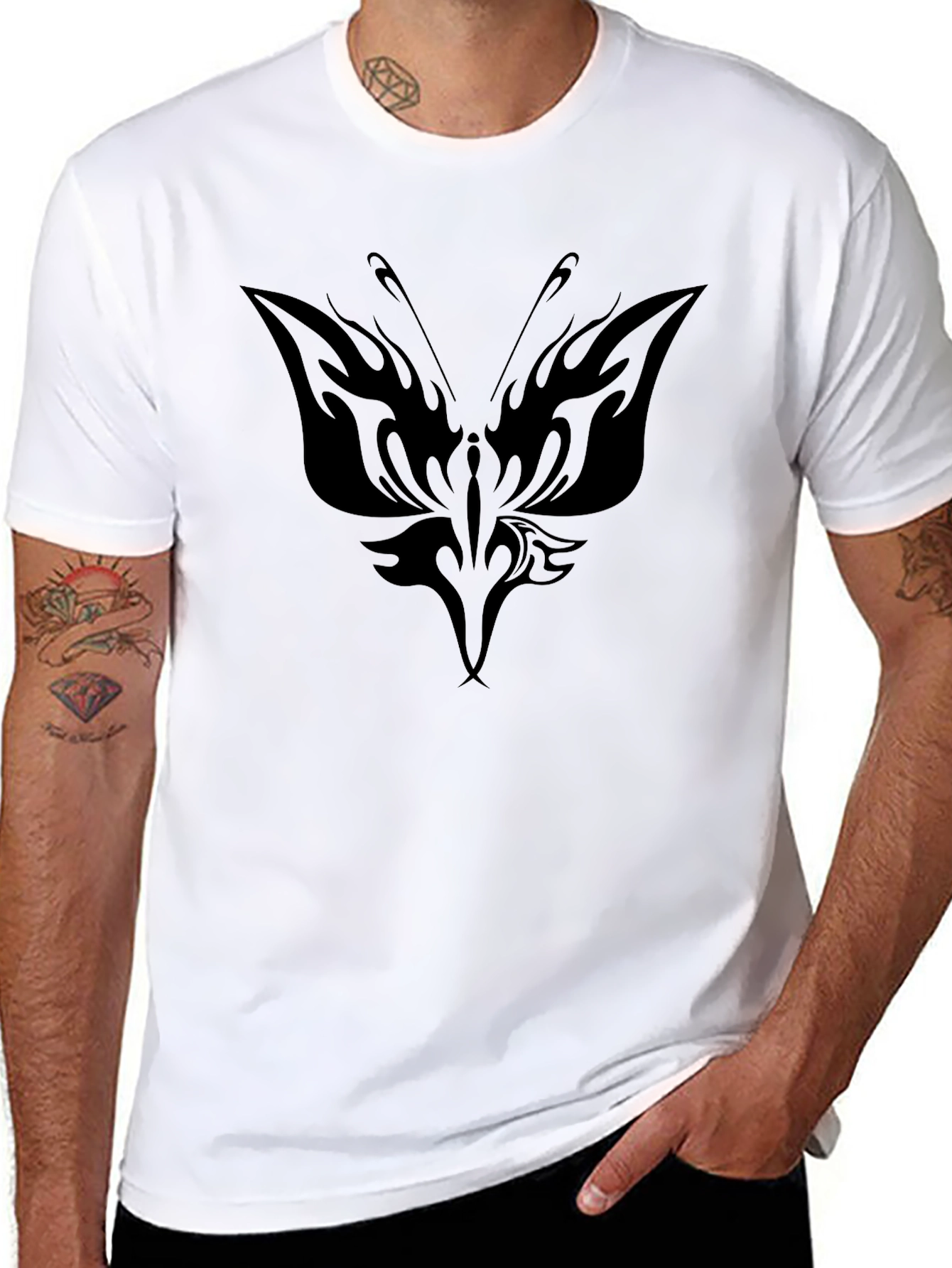 Black Butterfly Tribal Graphic Black T-Shirt view 8