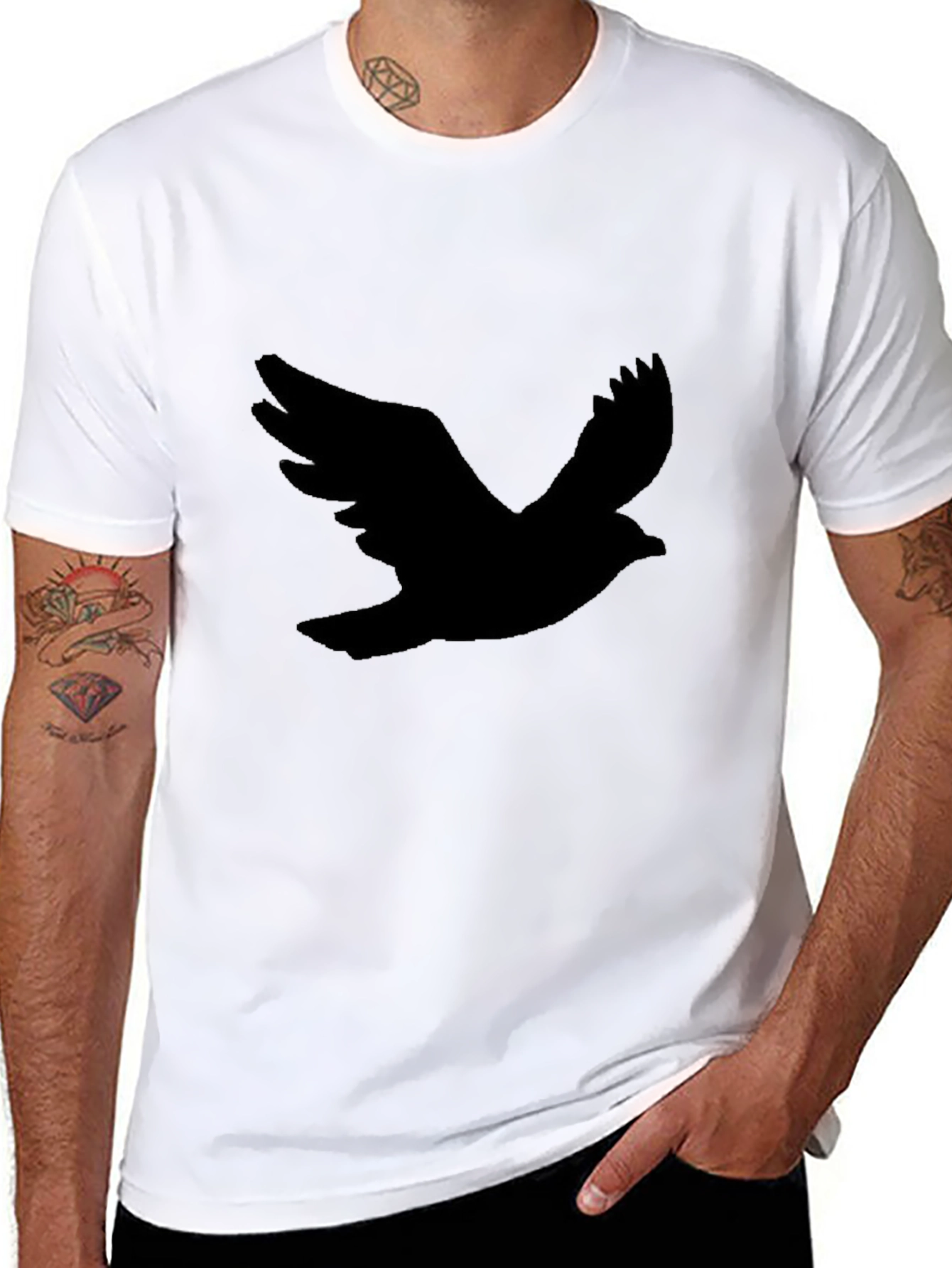 Black Men's Black T-Shirt with Bird Silhouette view 8
