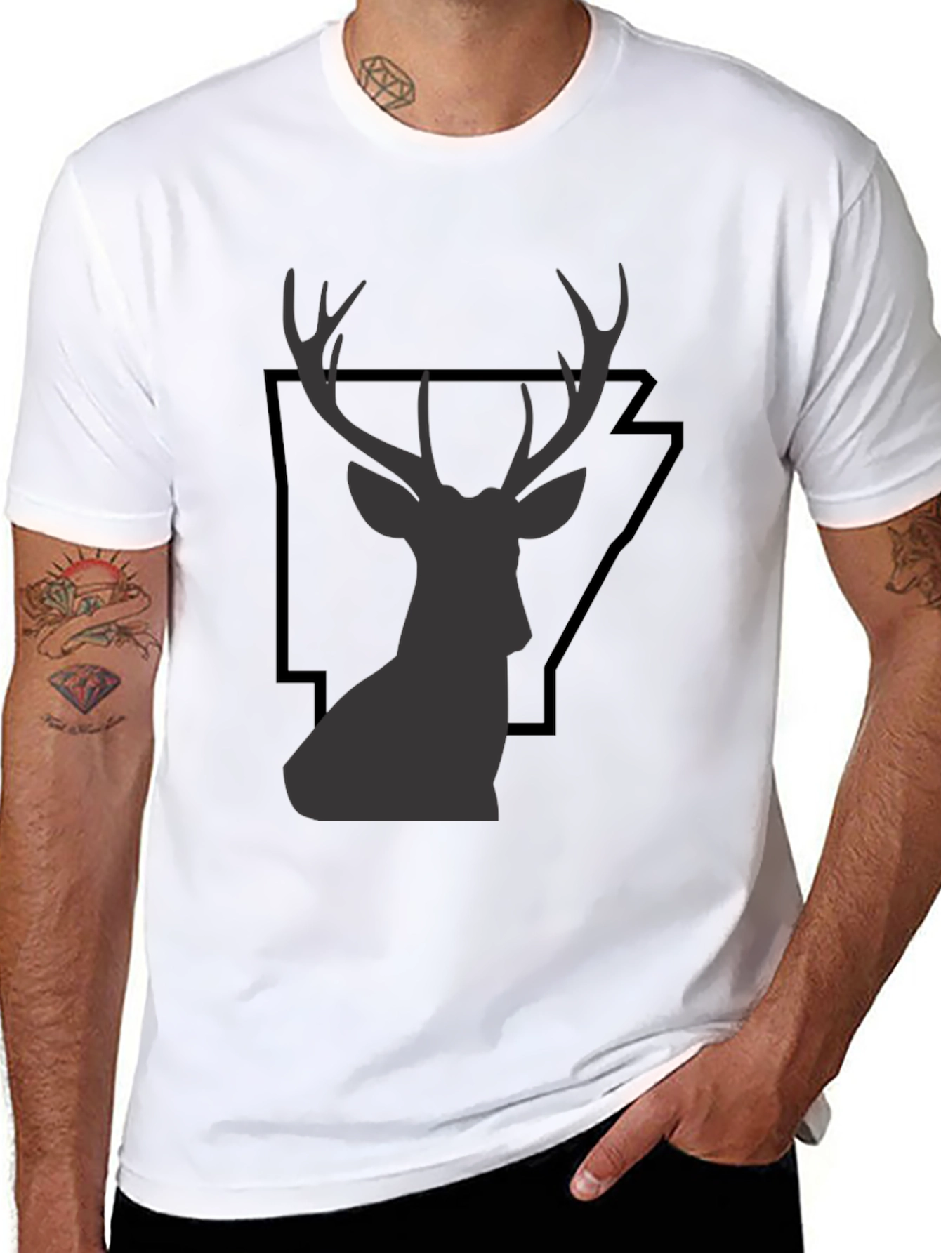 Black Deer Graphic Tee - Black Cotton T-Shirt view 8