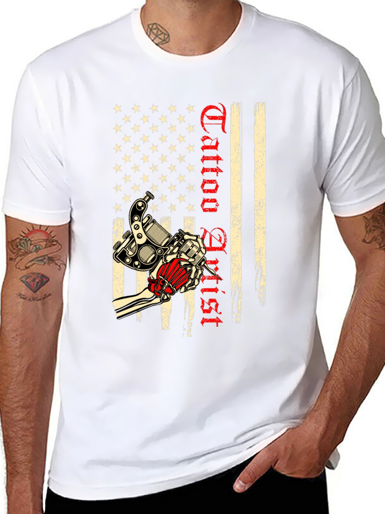 Black Tattoo Artist USA Flag Graphic T-Shirt view 8