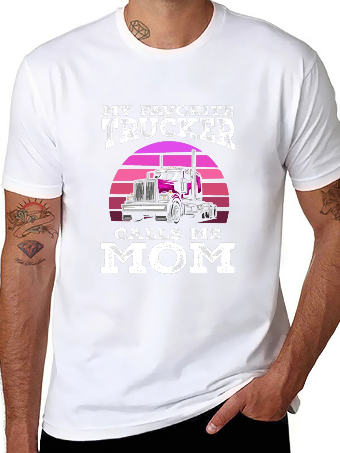 Black My Favorite Trucker Calls Me Mom T-Shirt view 8