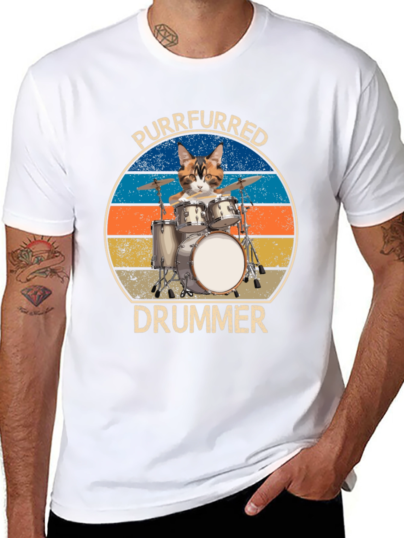 Black Purrfurred Drummer T-Shirt - Cat Lover Music Tee view 8