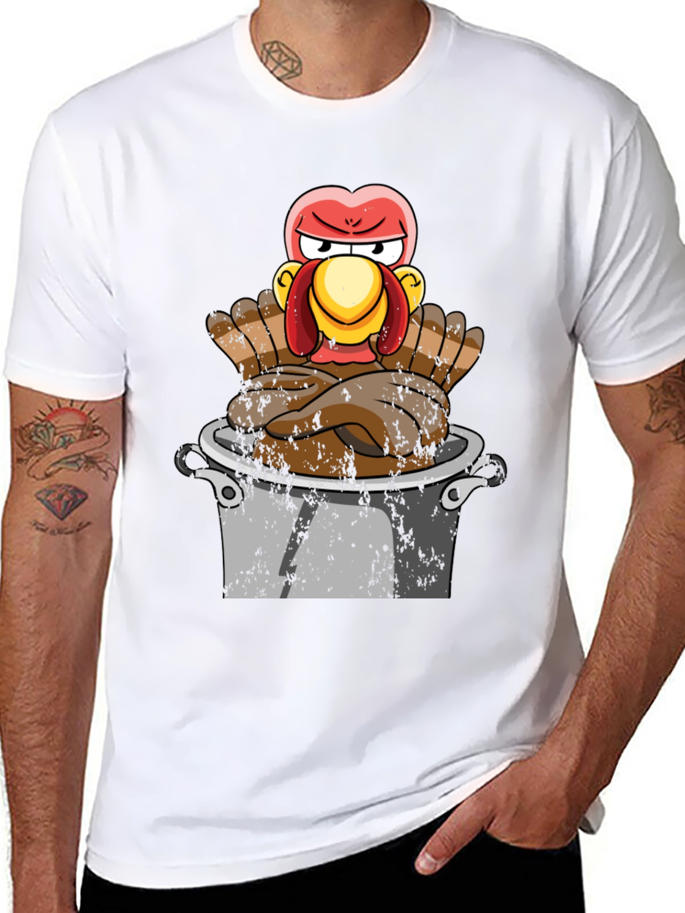 Black Funny Turkey in Pot T-Shirt - Thanksgiving Humor view 8
