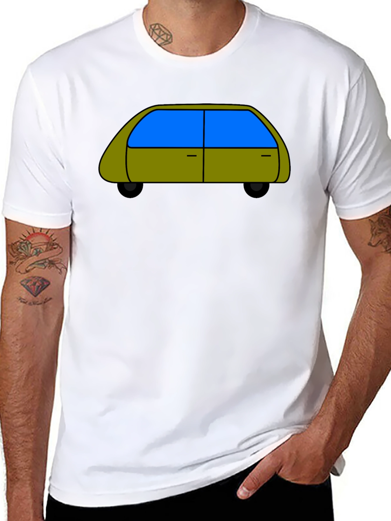 Black Cartoon Car Graphic Tee - Black Cotton T-Shirt view 8