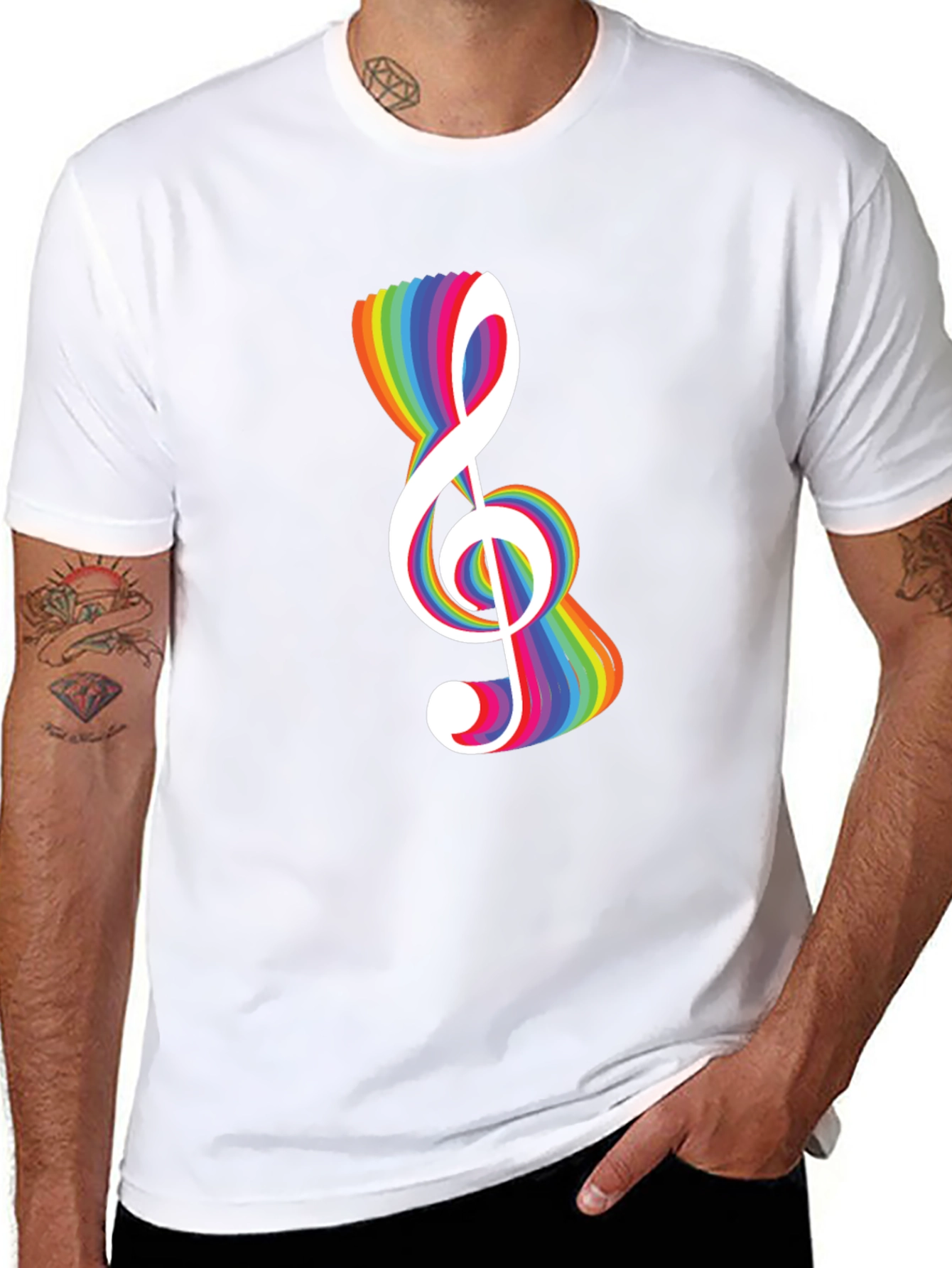 Black Rainbow Treble Clef Black T-Shirt view 8