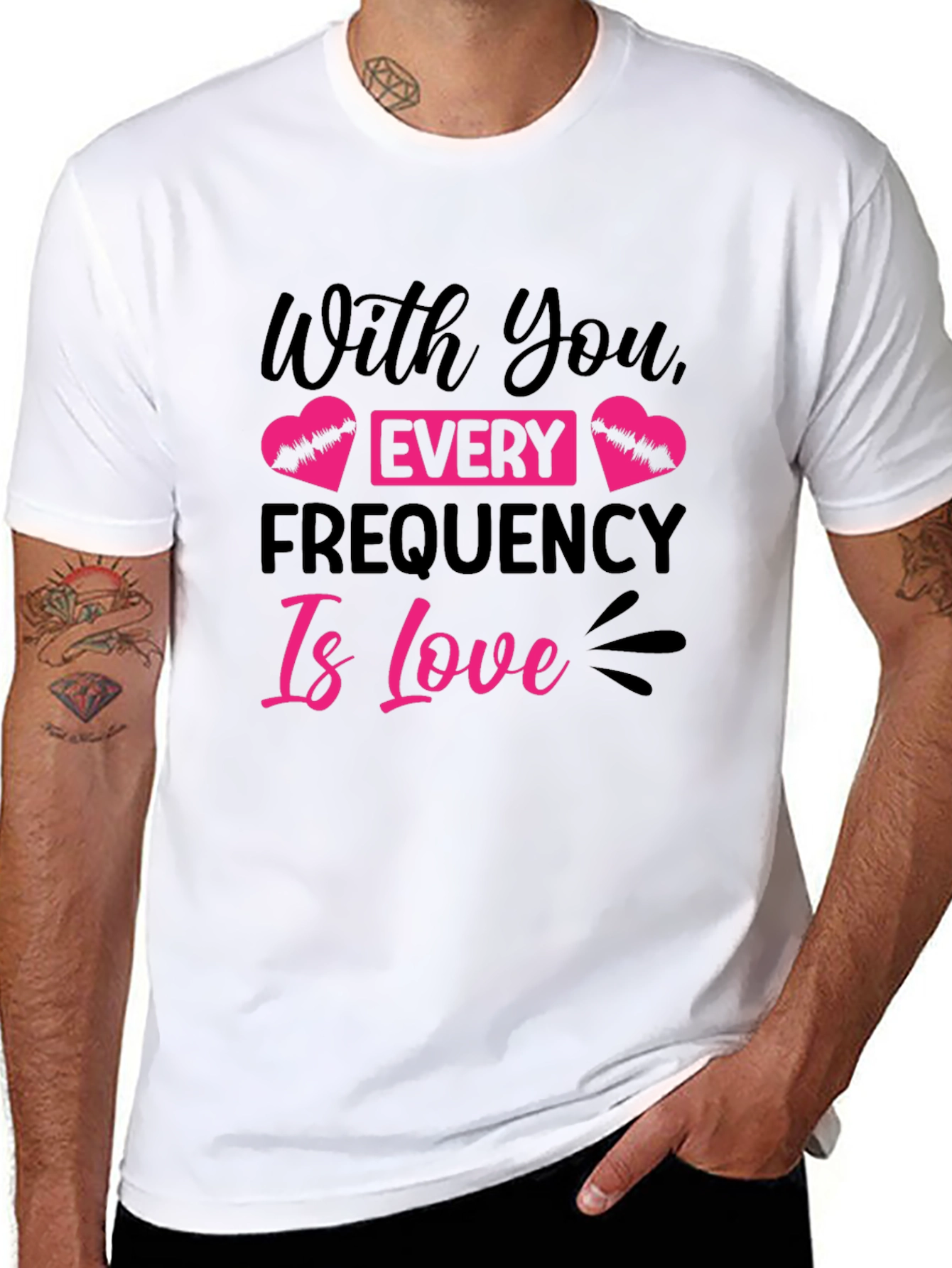 Black Every Frequency Is Love Graphic Tee view 8