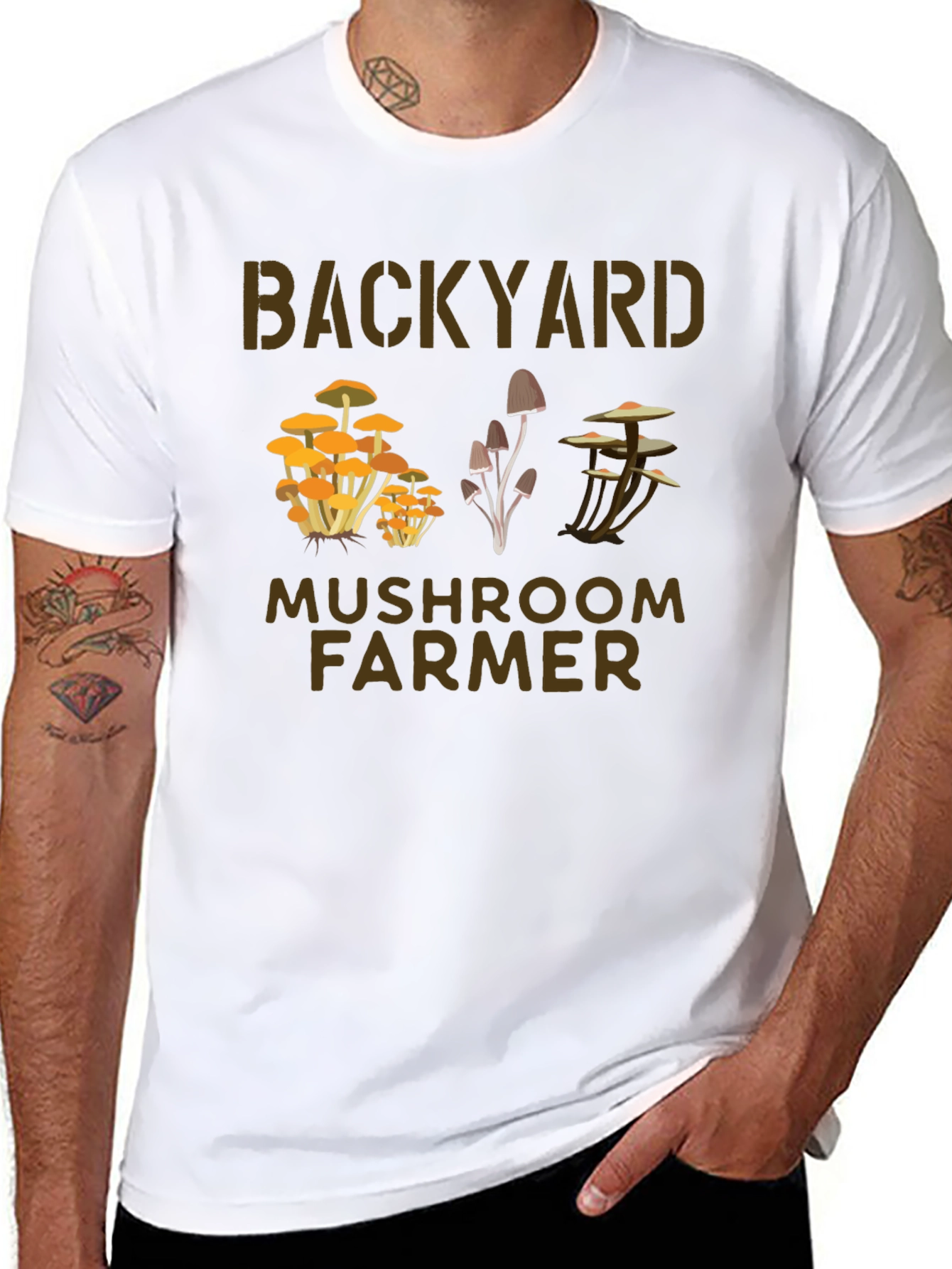 Black Backyard Mushroom Farmer Graphic T-Shirt view 8