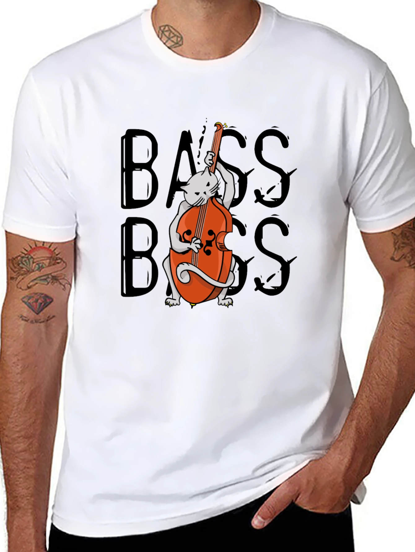 Black Cat Playing Bass T-Shirt - Cool Musician Tee view 8