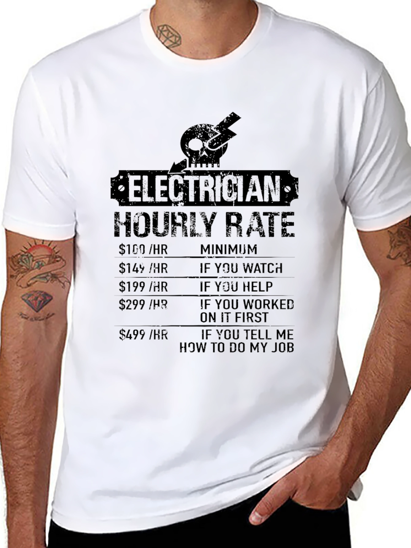 Black Electrician Hourly Rate Novelty T-Shirt view 8