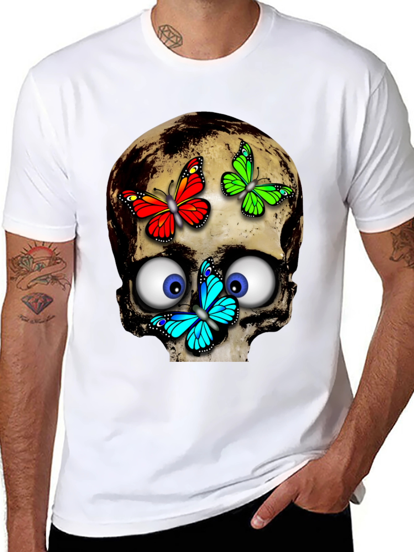 Black Skull & Butterflies Graphic Tee - Black view 8