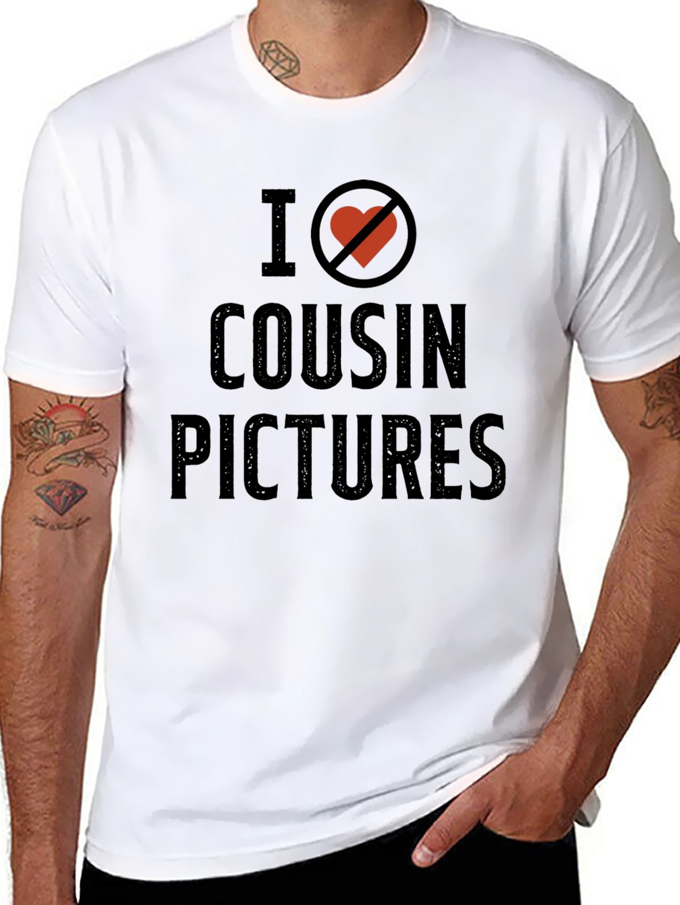 Black I (Heart Crossed Out) Cousin Pictures T-Shirt view 8