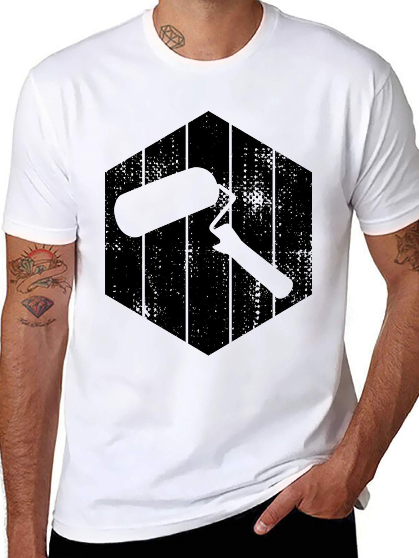 Black Painter's Roller Graphic Tee - Black Crew Neck view 8