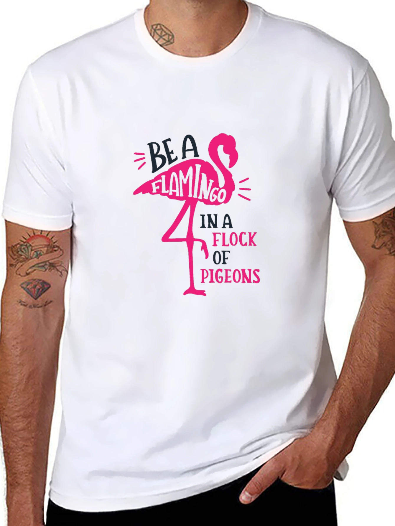 Black Be A Flamingo T-Shirt - Unique Graphic Tee view 8