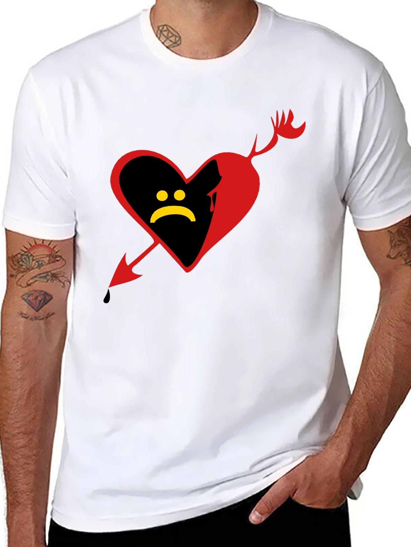 Sad Heart Graphic Tee - Black Cotton Shirt - 8