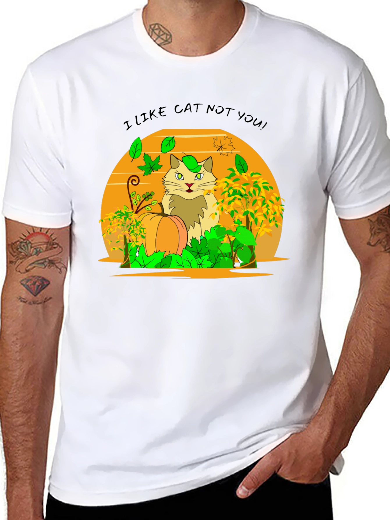 Black I Like Cat, Not You! Novelty T-Shirt view 8