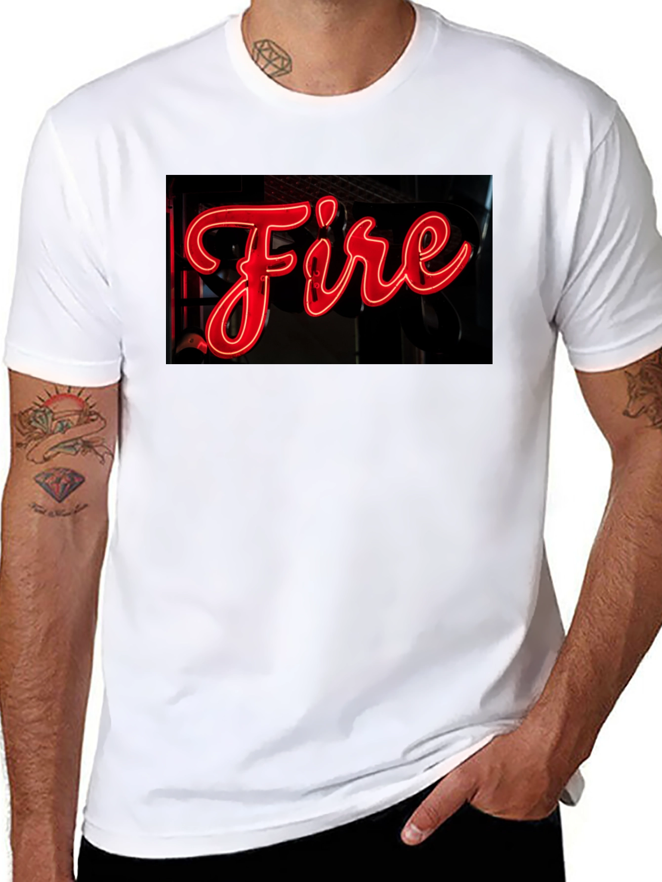 Black Fiery Graphic Tee - Neon Sign Black T-Shirt view 8