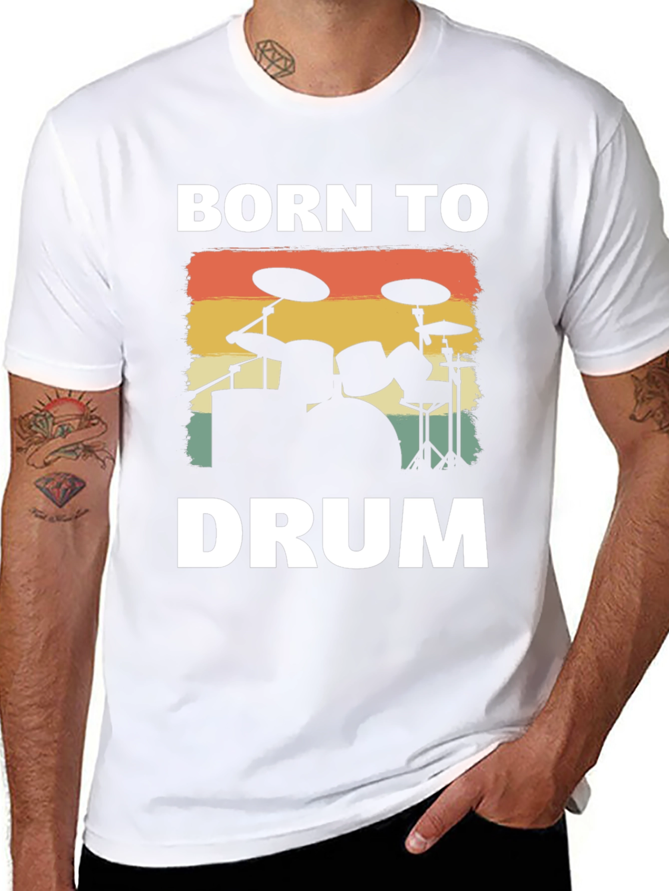 Black Born to Drum T-Shirt - Retro Drummer Tee view 8