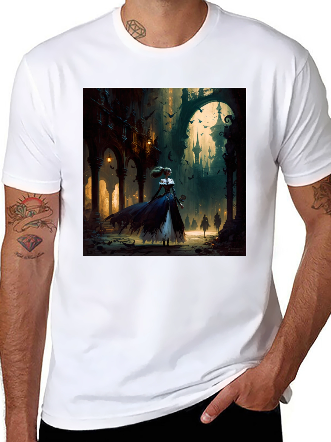 Black Gothic Fantasy T-Shirt - Dark Castle Design view 8