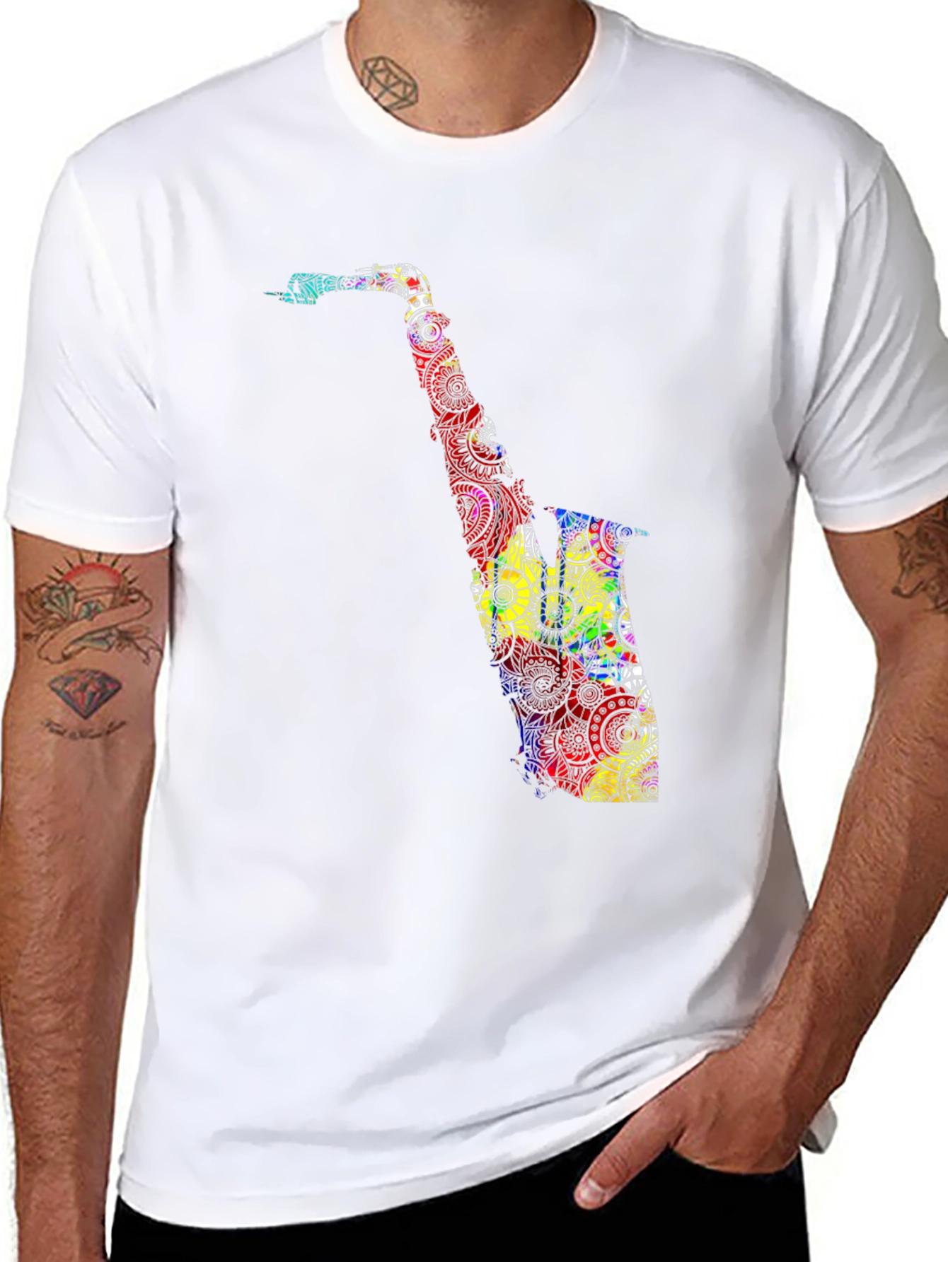 Black Colorful Saxophone Graphic T-Shirt - Black view 8