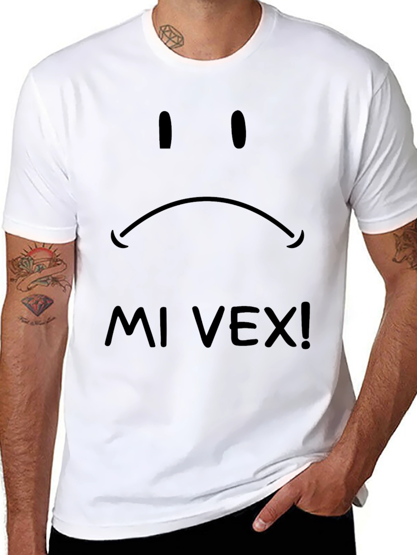 Black Sad Face Graphic Black T-Shirt - Mi Vex! view 8