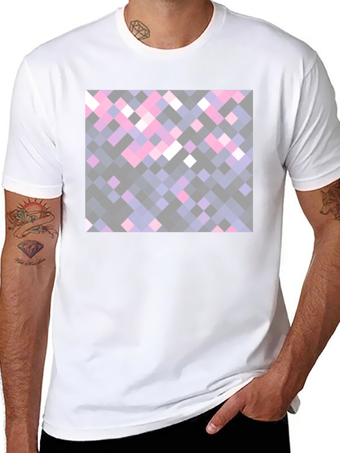 Black Pixelated Squares Black Tee view 8