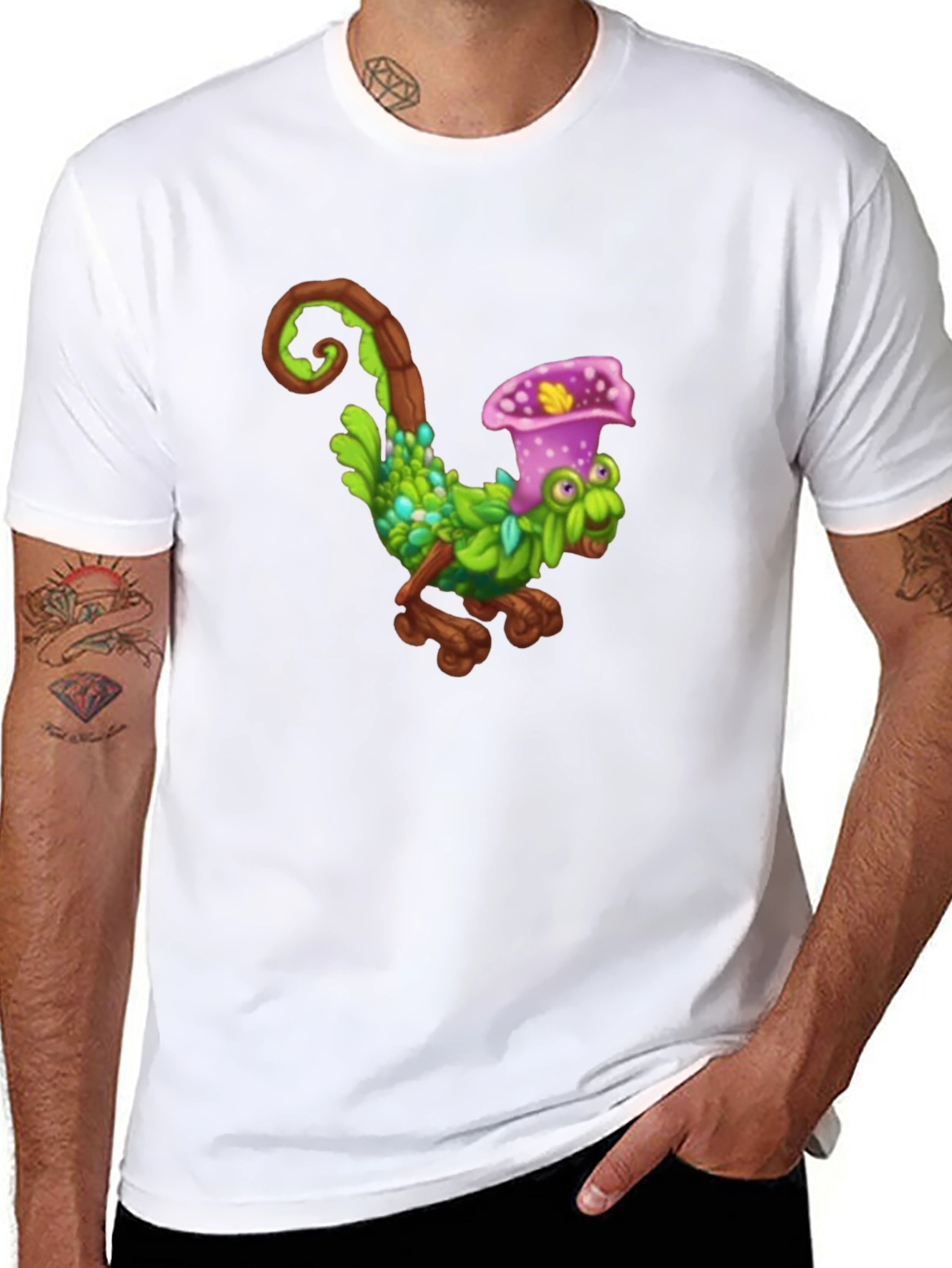 Black Black T-Shirt with Fun Cartoon Creature Design view 8