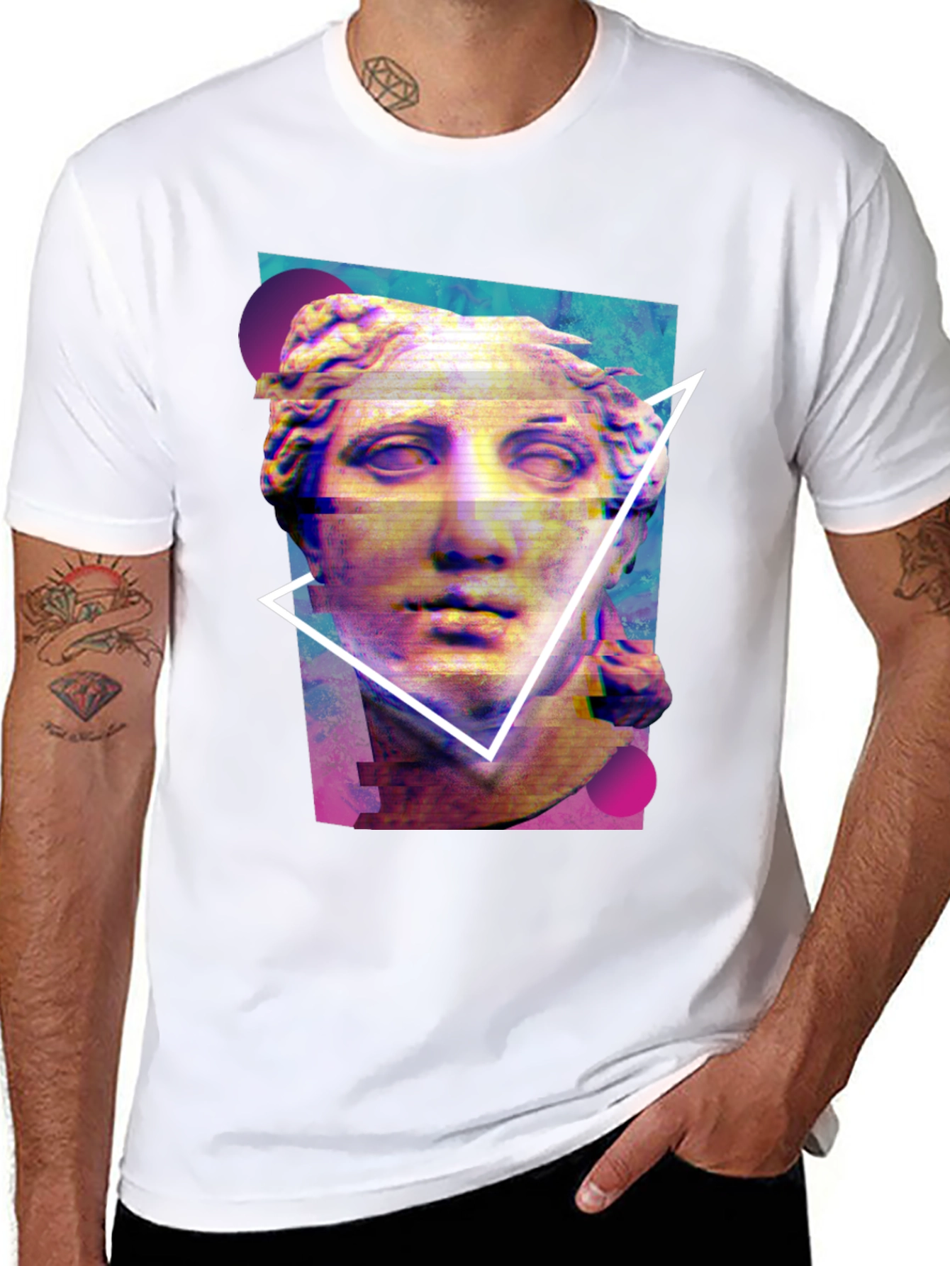 Black Statue Graphic Tee - Artistic Glitch Style view 8