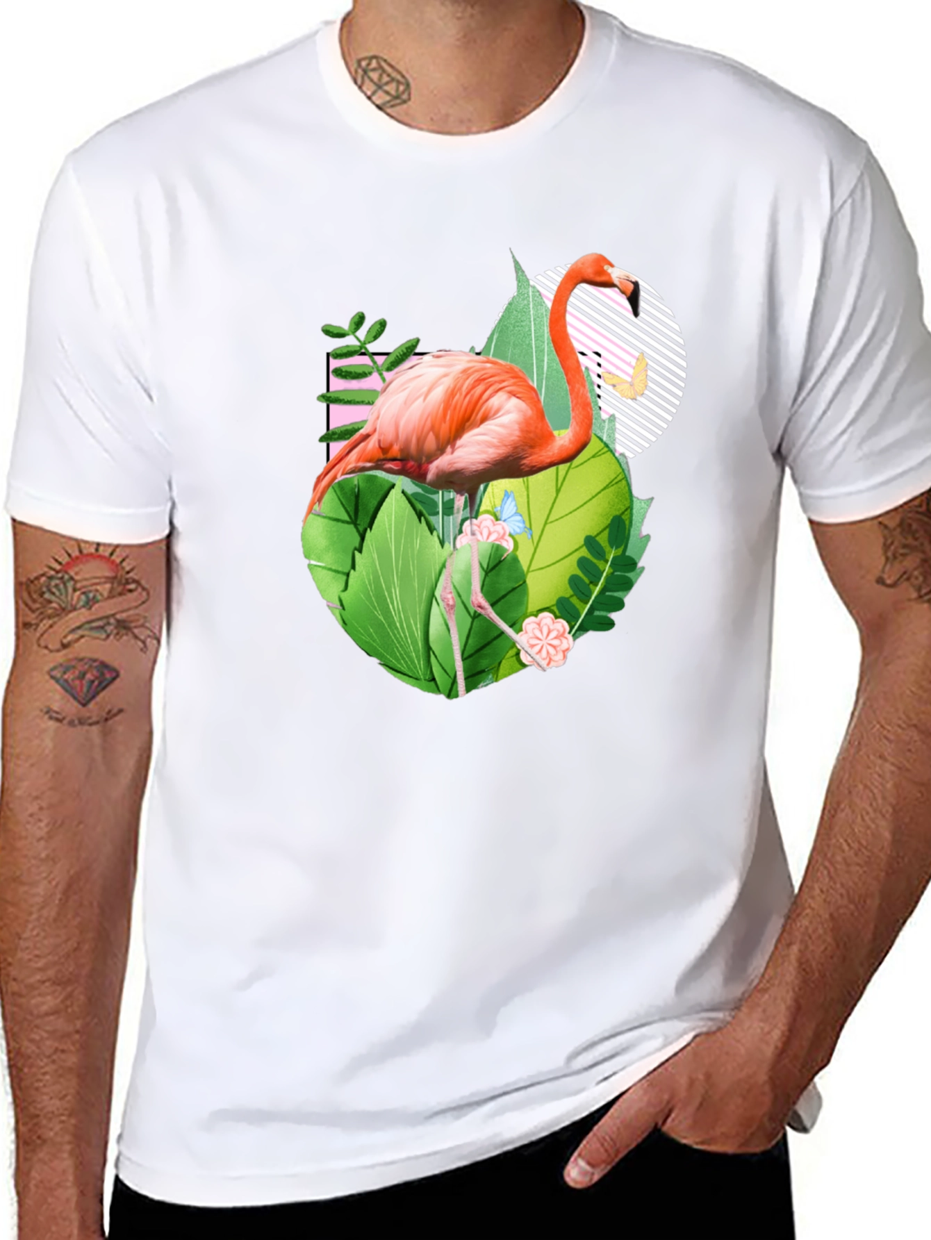 Black Tropical Flamingo Graphic Tee view 8