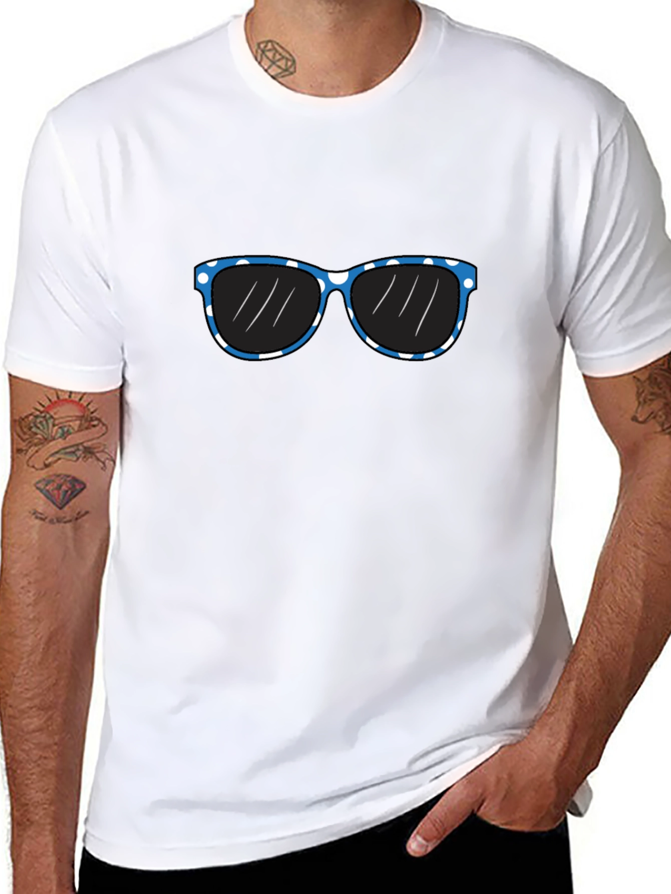 Black Black T-Shirt with Blue Polka Dot Sunglasses Graphic view 8